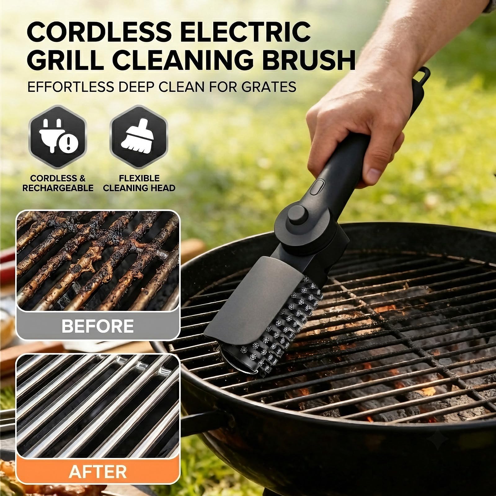 Cepillo Limpiador de Barbacoa Electrico Inalambrico 180 Grados | Limpiador Automatico Ajustable 180 Min para Parrilla Exterior Regalos para el Dia del Padre