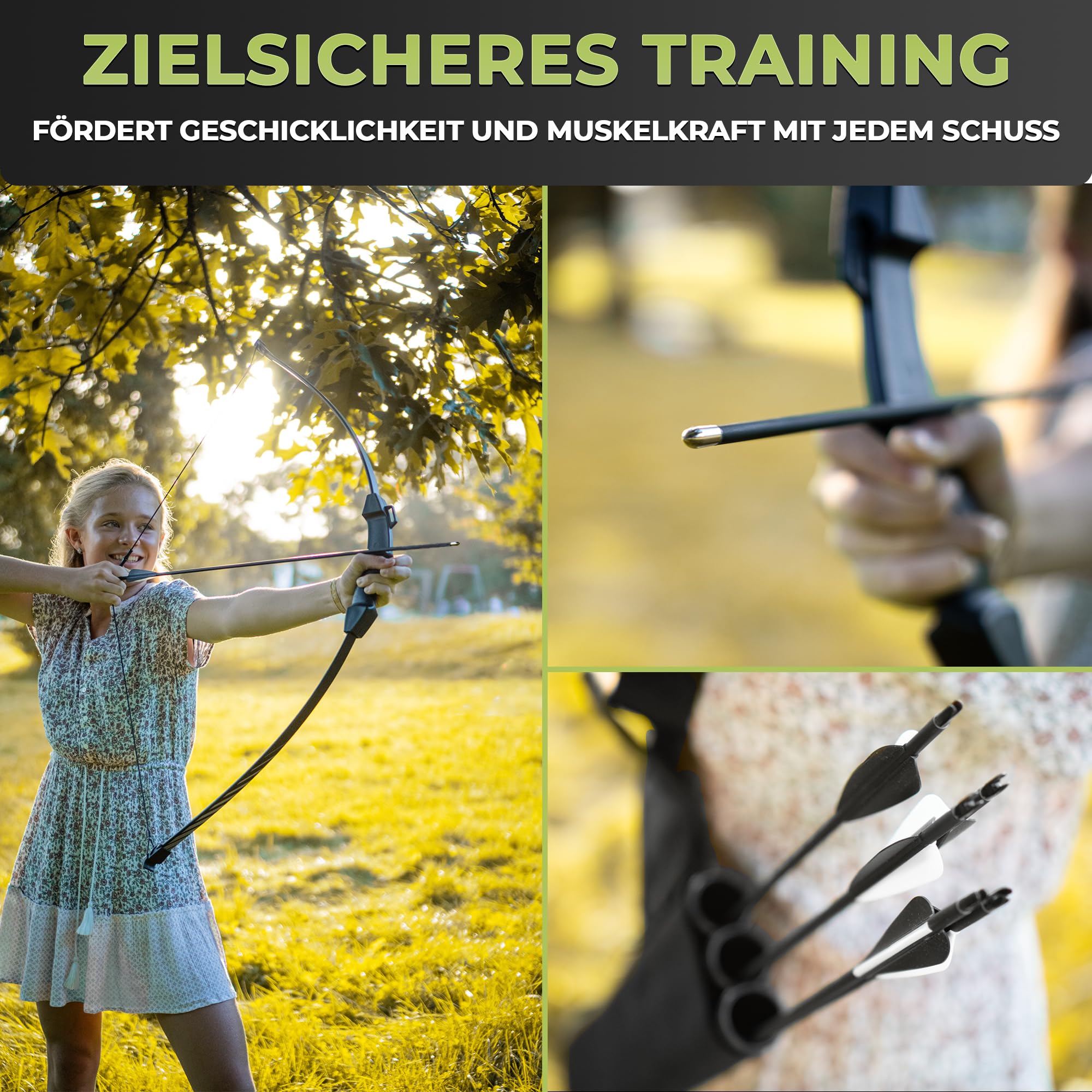 BOWRILLA® 6er Pack Ersatzpfeile für Kinder und Einsteigerbögen bis 20 lbs | Pfeile für Bogenschießen Kinder, 1200 Spine, ID4.0mm, 3 Zoll Kunststoff Vanes und justierbaren Stecknocken