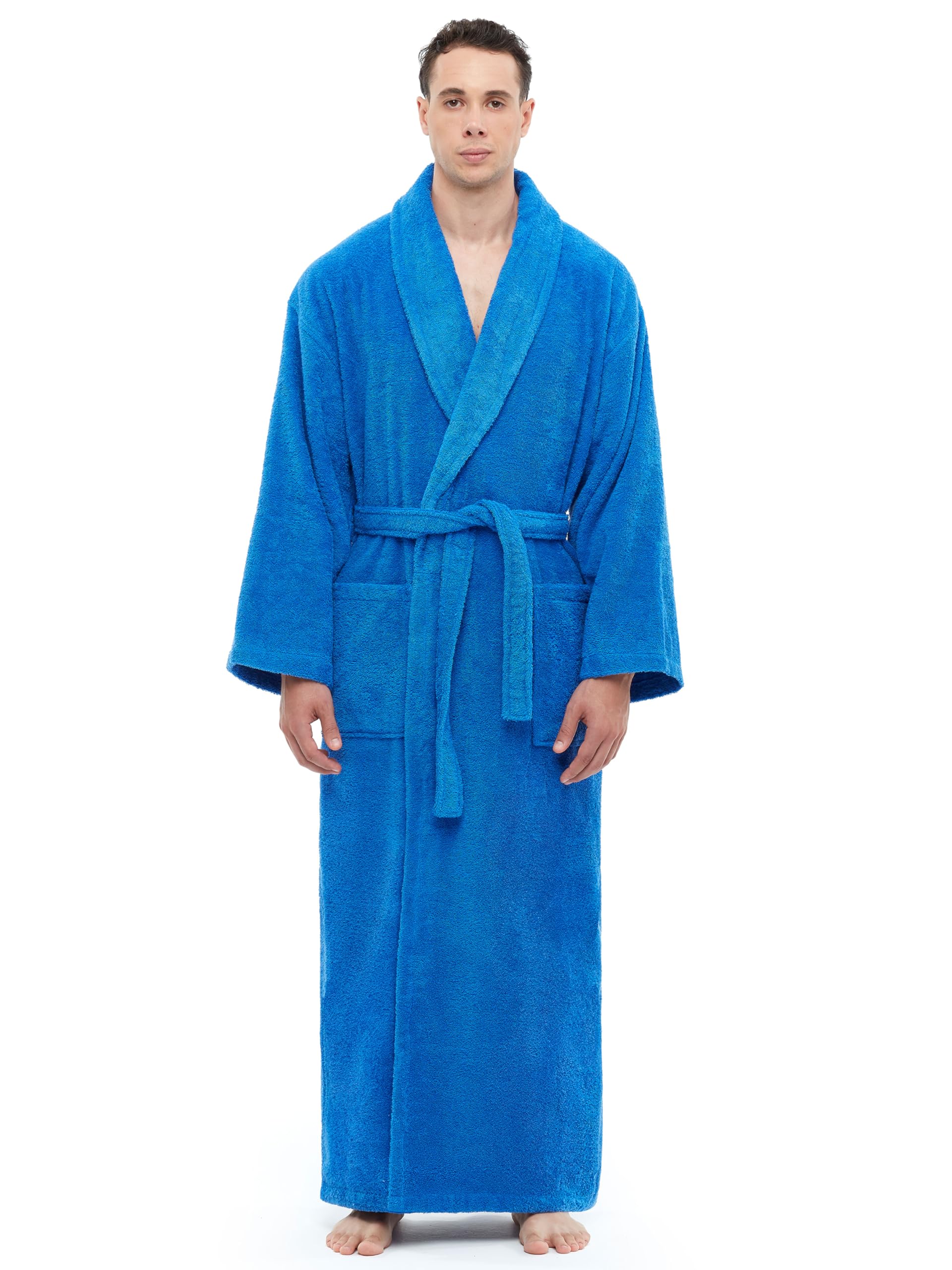Arus Men's Shawl Collar Robe, Turkish Terry Cotton Bathrobe with Regular and Full Length Options