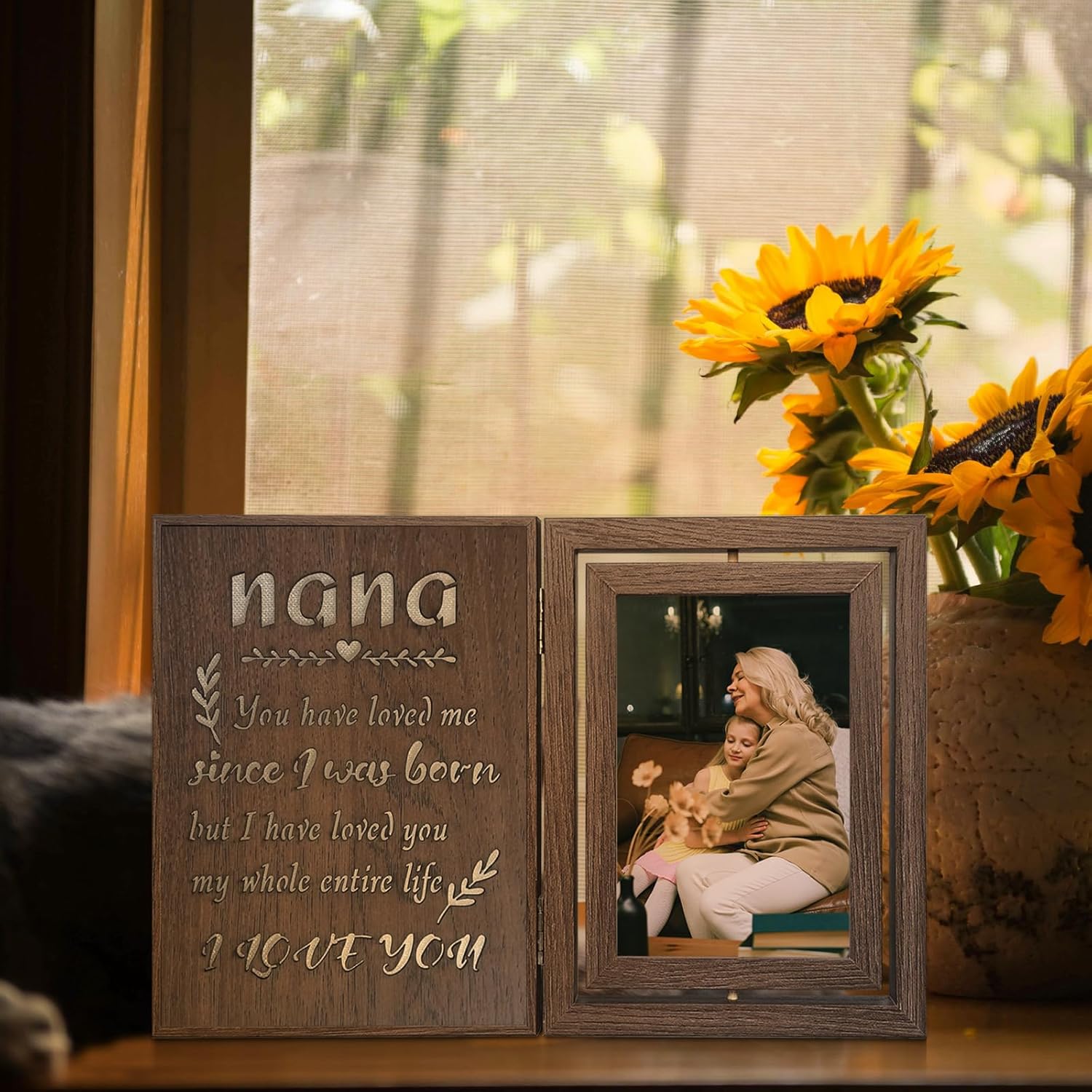 ライトアップナナ写真フレーム &ndash; ビンテージ回転木製フォトフレーム 4x6インチの写真2枚用 &ndash; 孫からのナナギフト &ndash; 母の日、誕