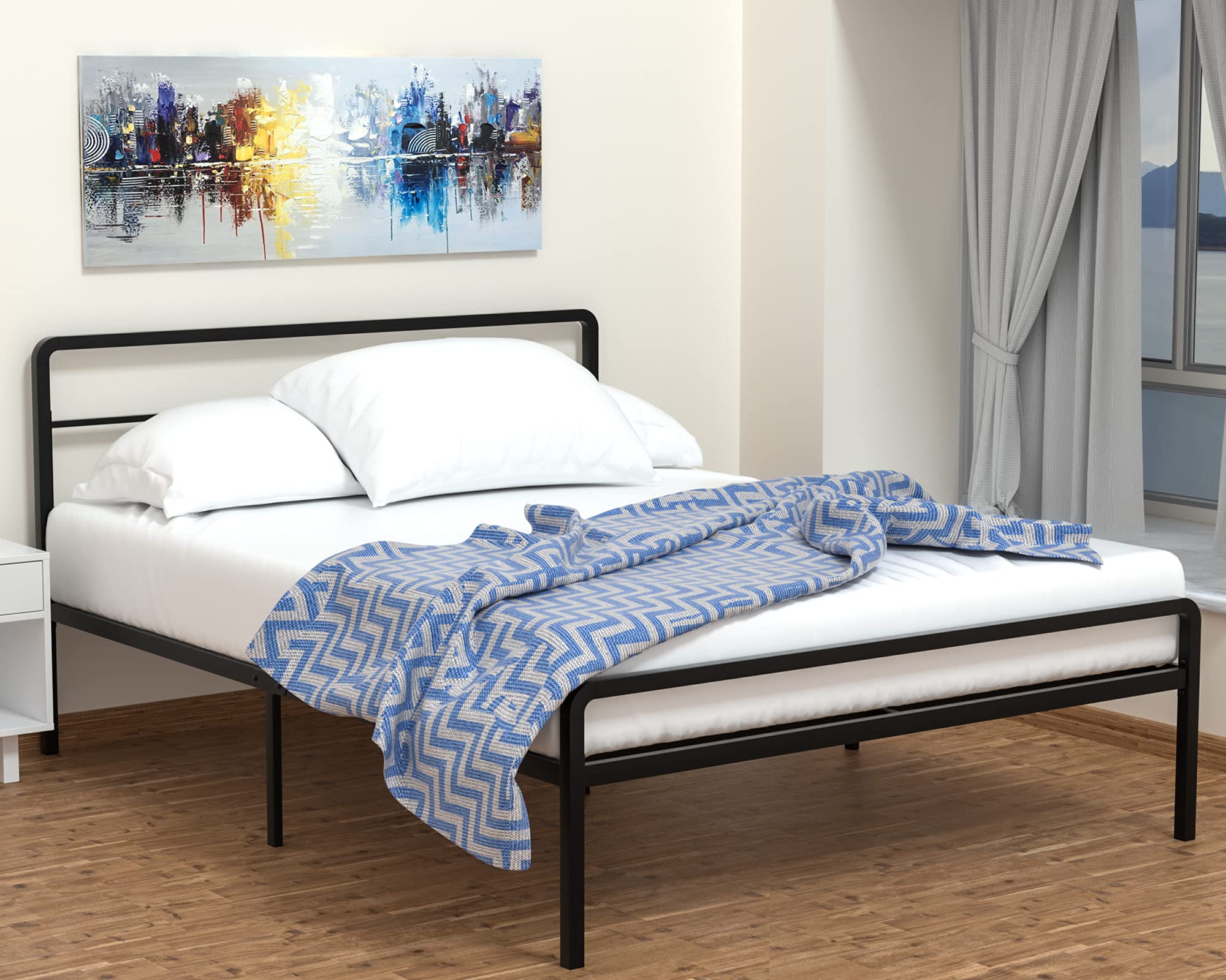 King Size Bed Frame with Headboard,14 Inch Heavy Duty Metal Platform Beds Frames Easy Assembly Steel Slats Support No Box Spring Needed Non-Slip,Black