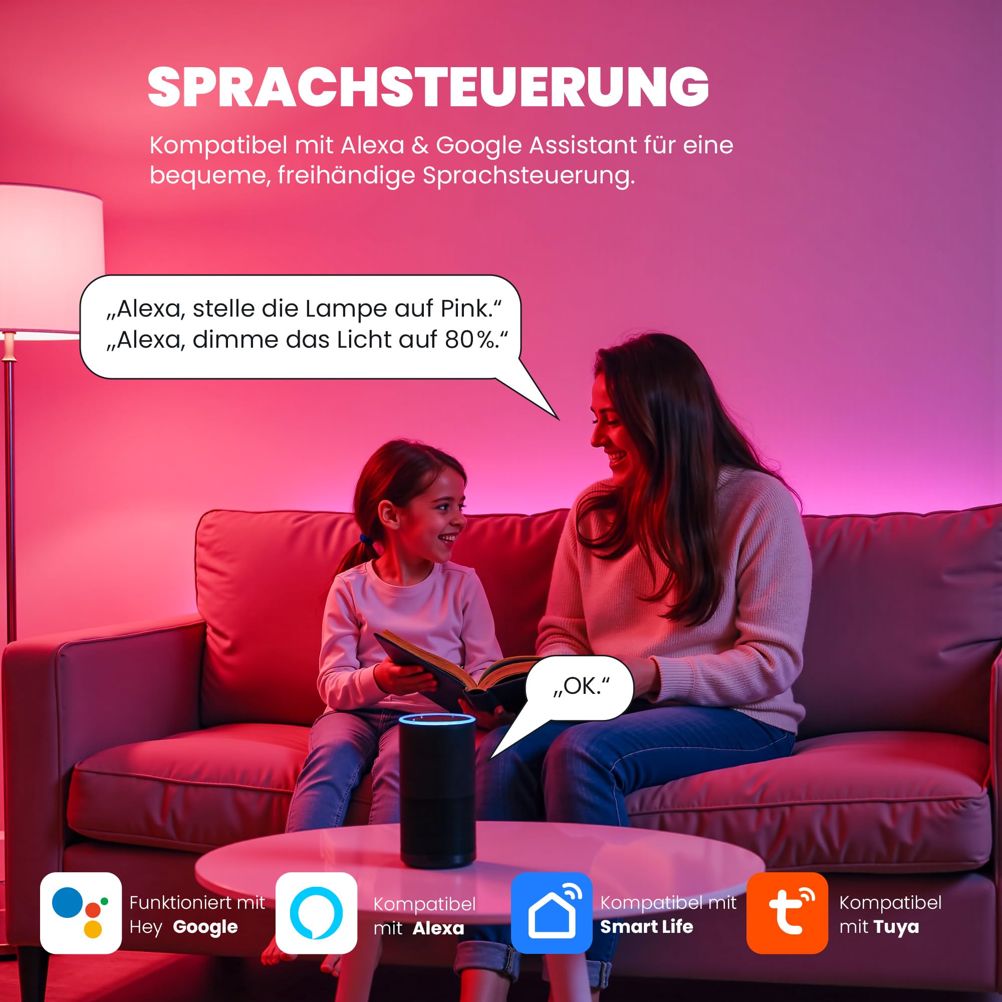 Lampadina Smart E27 LED RGBWW WiFi, 9W, 1 Pezzo | Compatibile con Alexa e Google Assistant, 16 milioni di colori, dimmerabile 1–100 %, 850 lm, WiFi 2,4 GHz, per casa