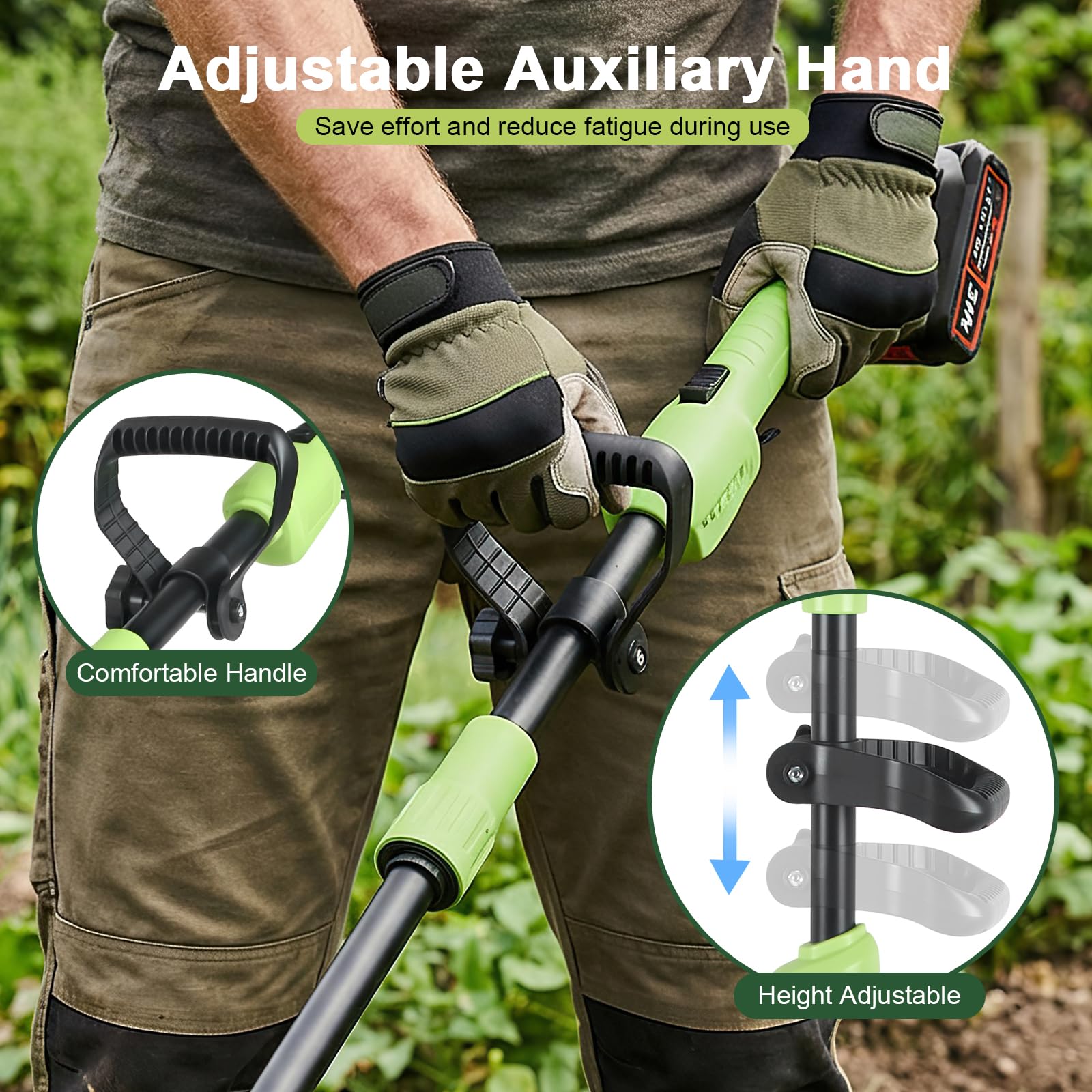 Motoazada Eléctrica, 21V a Batería–Azada Rotativa con 2 Baterías de 3000mAh, 4 Cuchillas Metálicas 65Mn, Ancho/Profundidad de Trabajo 10 cm, 235 RPM–para Escarificar y Airear el Jardín