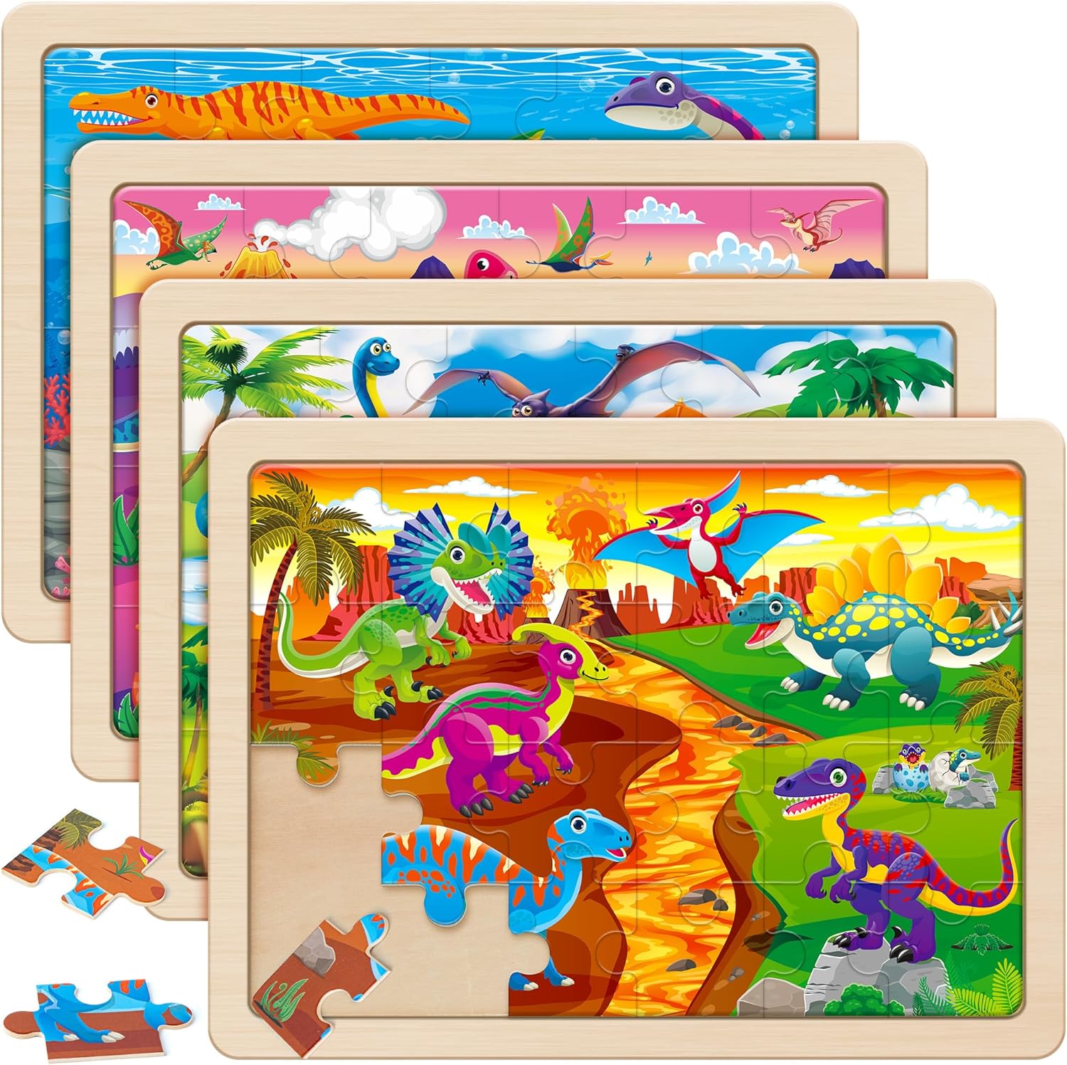 SYNARRY Large Wooden Dinosaur Puzzles for Toddlers 3-5, Wood Puzzles for Kids Ages 4-6, Dinosaur Toys for Kids 3-5, Preschool Educational Learning Toys, Easter Basket Stuffers for Boys Girls