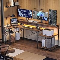 Bestier 71.5" L-Shaped Computer Desk with Power Outlets, RGB LED Lights, Monitor Stand & Storage - Home Office Gaming Corner Desk
