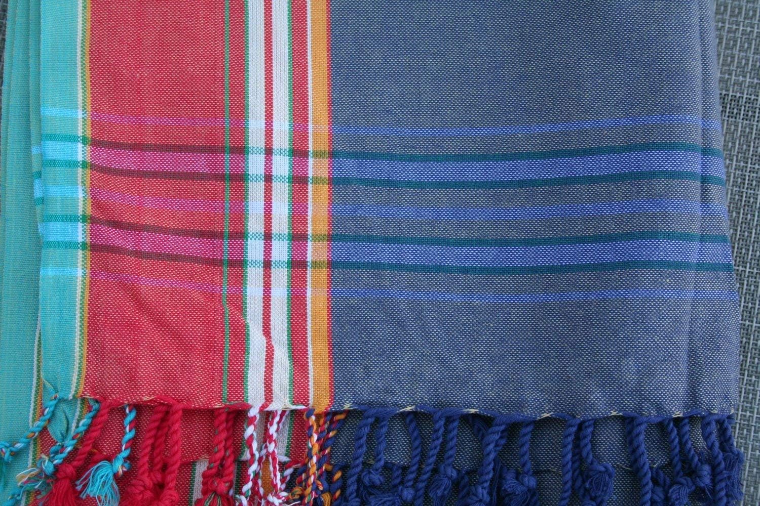 Jackielyna's Denim with Red Stripe Kenyan Kikoy 100% Hand Combed Cotton