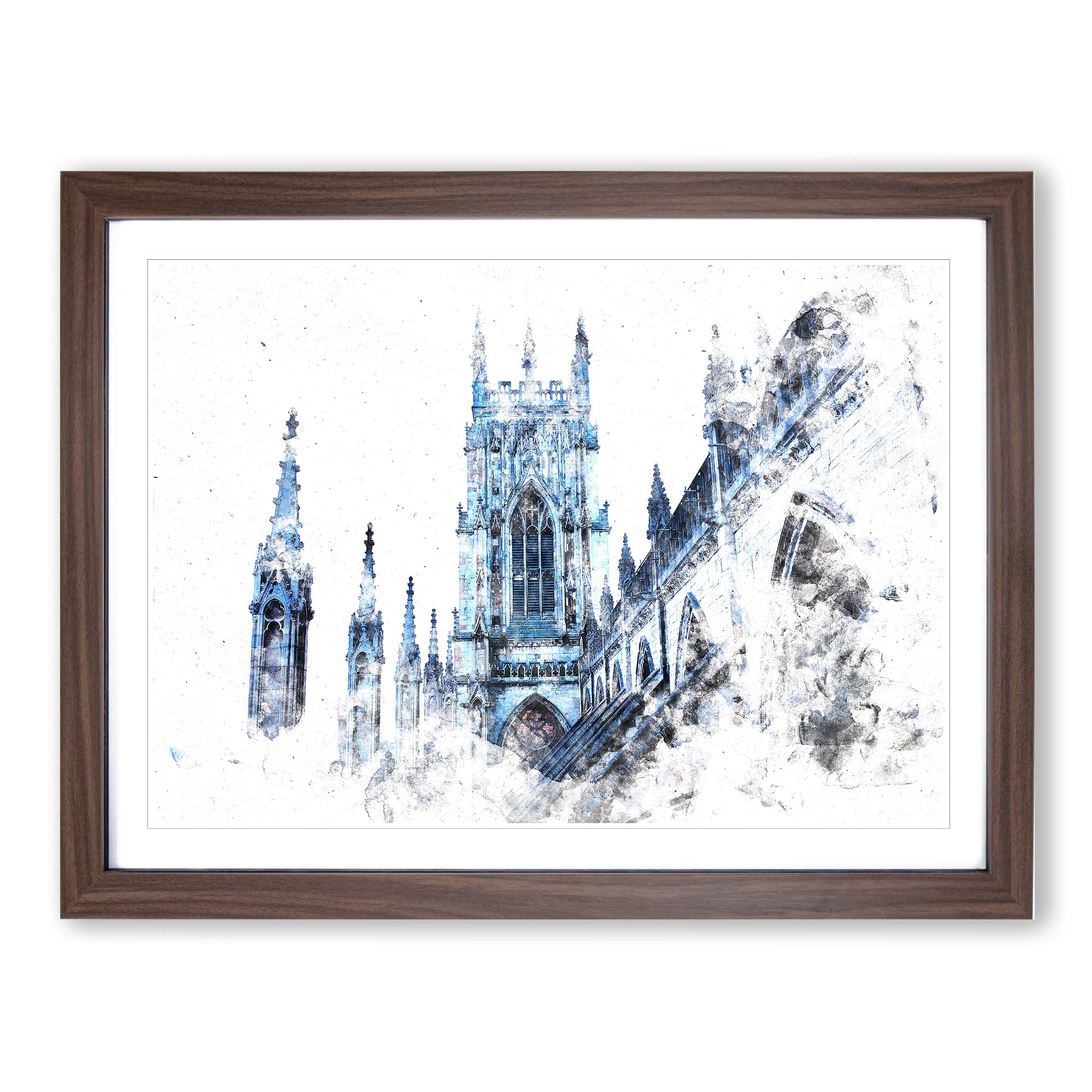 York Minster Watercolour Modern Framed Wall Art Print, Ready to Hang Picture for Living Room Bedroom Home Office Décor