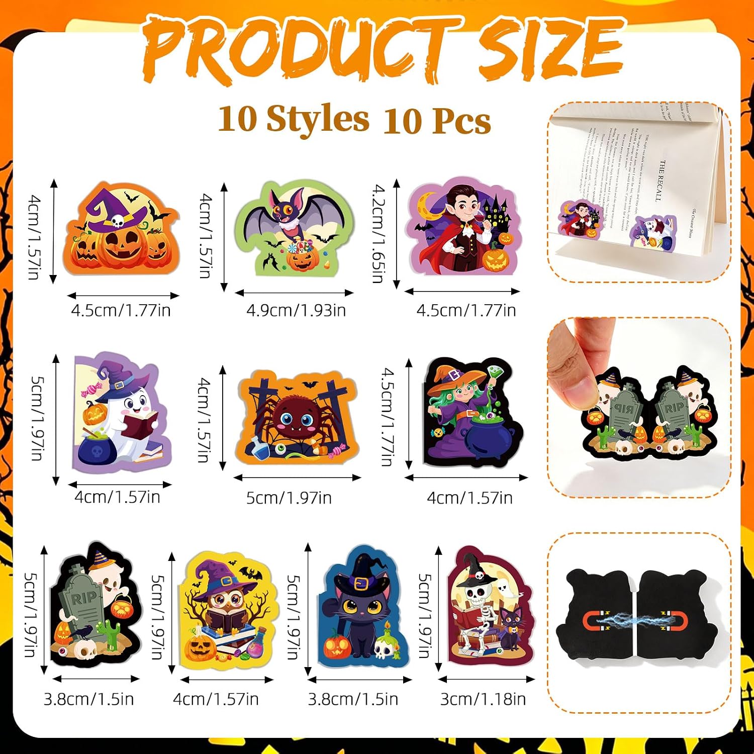 MWOOT 10 PCS Halloween Magnetic Bookmarks, Cute Page Markers, Funny Magnet Book Clips for Book Lovers Students Party Favors Reading Gifts image 3