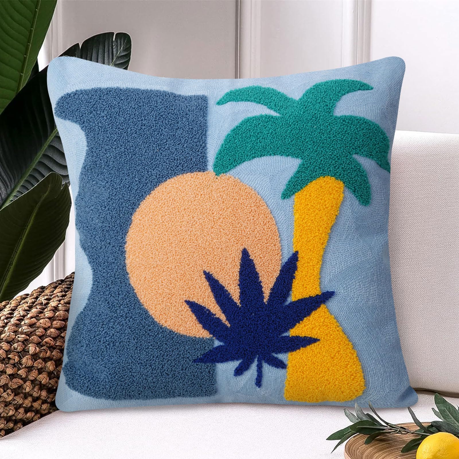 JASEN Abstract Boho Pillow Covers 18x18,Soft Mid Century Geometric Floral Decorative Throw Pillows for Couch Bed Sofa Bedroom?Only 1 Pillow Cover?,Cocount Tree