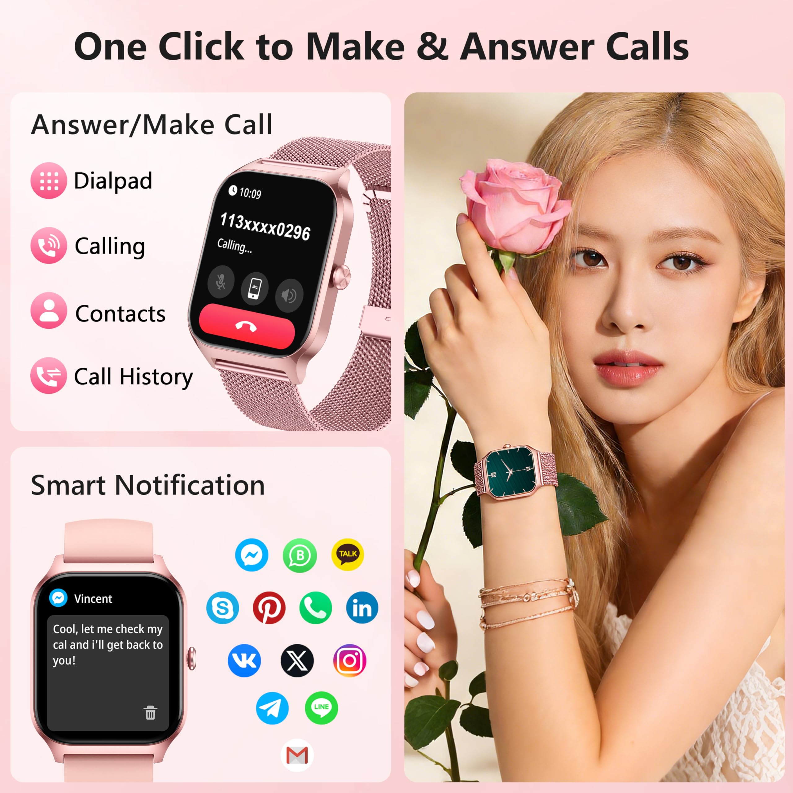Smart Watch, 1.85’’ Smart Watches Women Men Make/Answer Call, Heart Rate/Blood Pressure/Sleep Monitor, 110+Sports Modes, Voice Control, Waterproof Fitness Watch Compatible for Android & iPhone