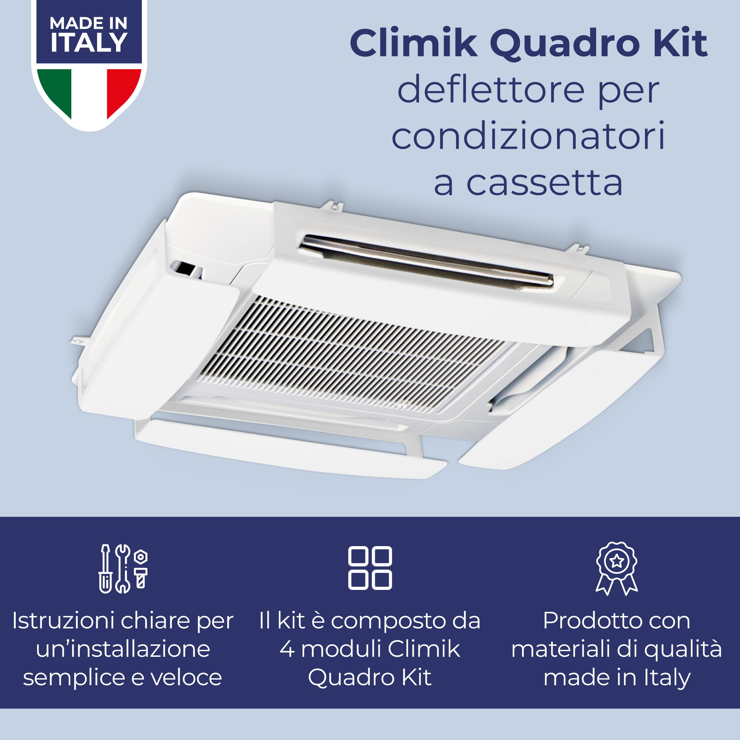 CLIMIK QUADRO, SET DI 4 DEFLETTORI PER CONDIZIONATORE & ARIA CONDIZIONATA, ADATTO PER CONDIZIONATORI A CASSETTE, MADE IN ITALY, PROGETTATO PER DISTRIBUIRE L’ARIA NEL TUO AMBIENTE DI CASA O LAVORO