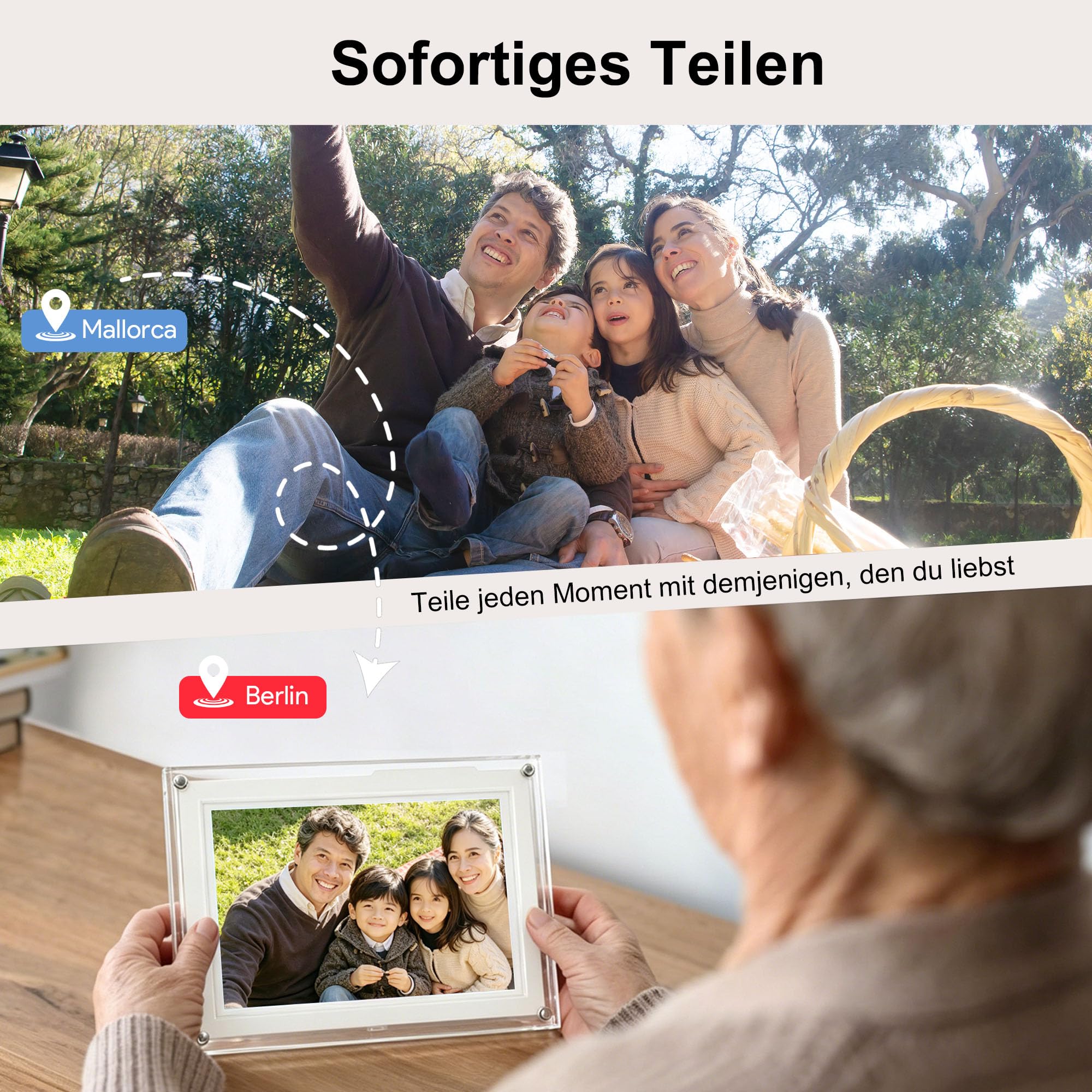 Frameo 10,1 Zoll WiFi Digitaler Bilderrahmen, 1280x800 HD IPS Touchscreen Foto Rahmen, 32GB Speicher, Automatische Rotation, Teilen Sie Fotos sofort von überall aus