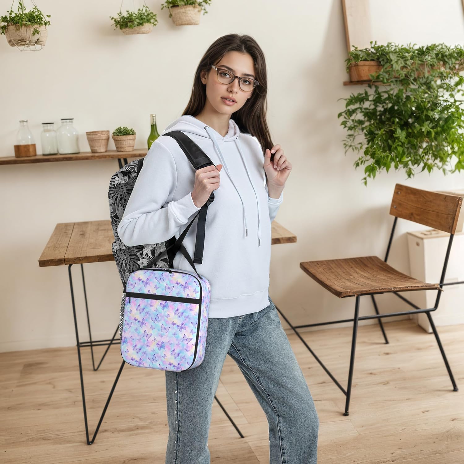 Tie Dye Butterfly Insulated Lunch Bag for Women & Men, Reusable Leak-Proof Lunch Box with Cooler Compartment, Lunch Tote for Adults Work Travel Picnic Durable & Washable - Image 6