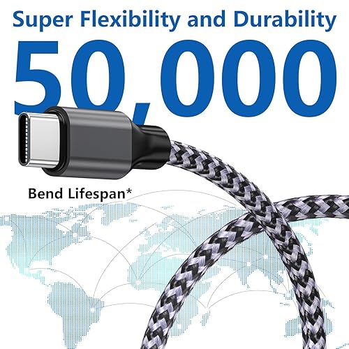 Miniatura 5 de Cable USB tipo C para iPhone 17, carga rápida, (paquete de 5 unidades de 3 pies) USB-A a USB-C, nailon trenzado de sincronización de datos,