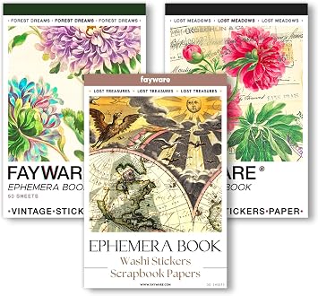 Ephemera for Junk Journals - 1278 Washi Stickers for Journaling and 60 Scrapbook Papers - 3 Sticker Books for Adults