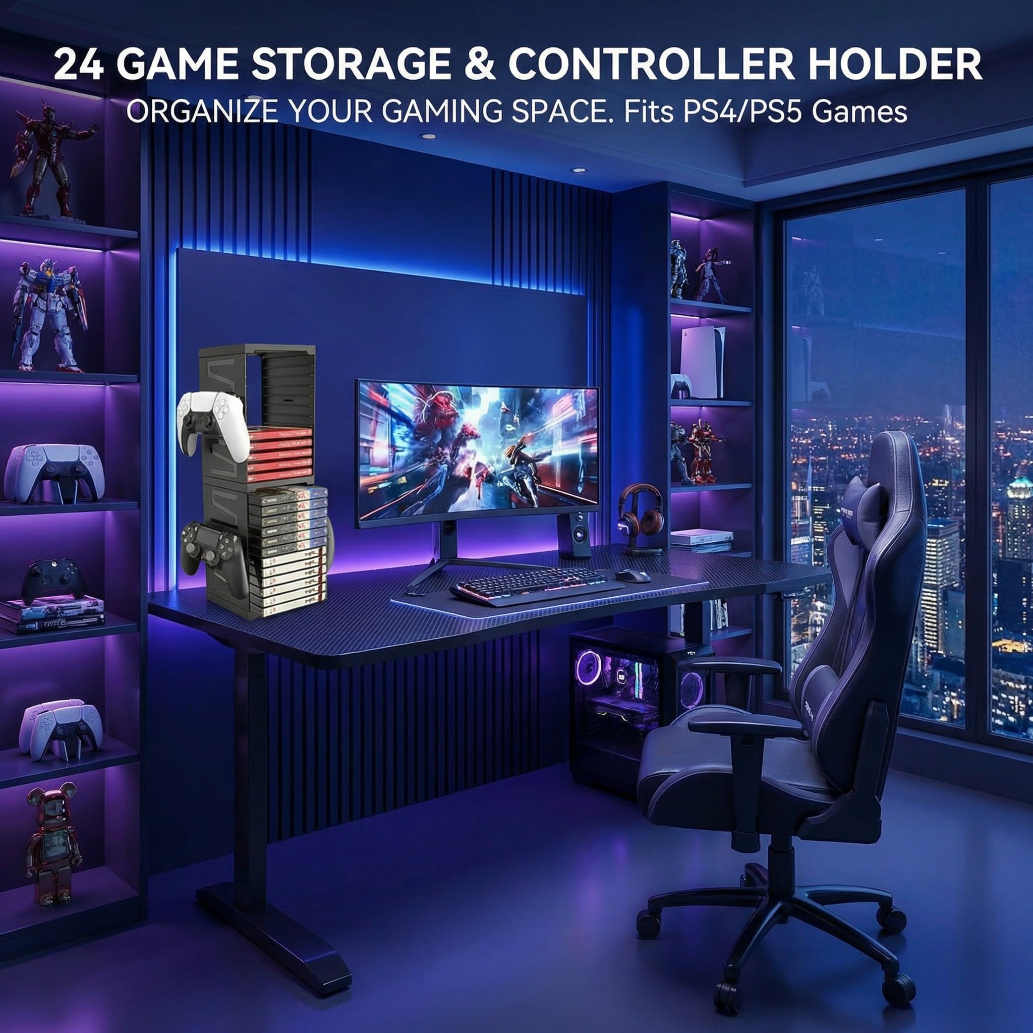 Torre di archiviazione per videogiochi, supporto per 24 CD e CD, organizer per PS5/PS4/Xbox Series X/Xbox one/Nintendo Switch Games, Nero , alla moda