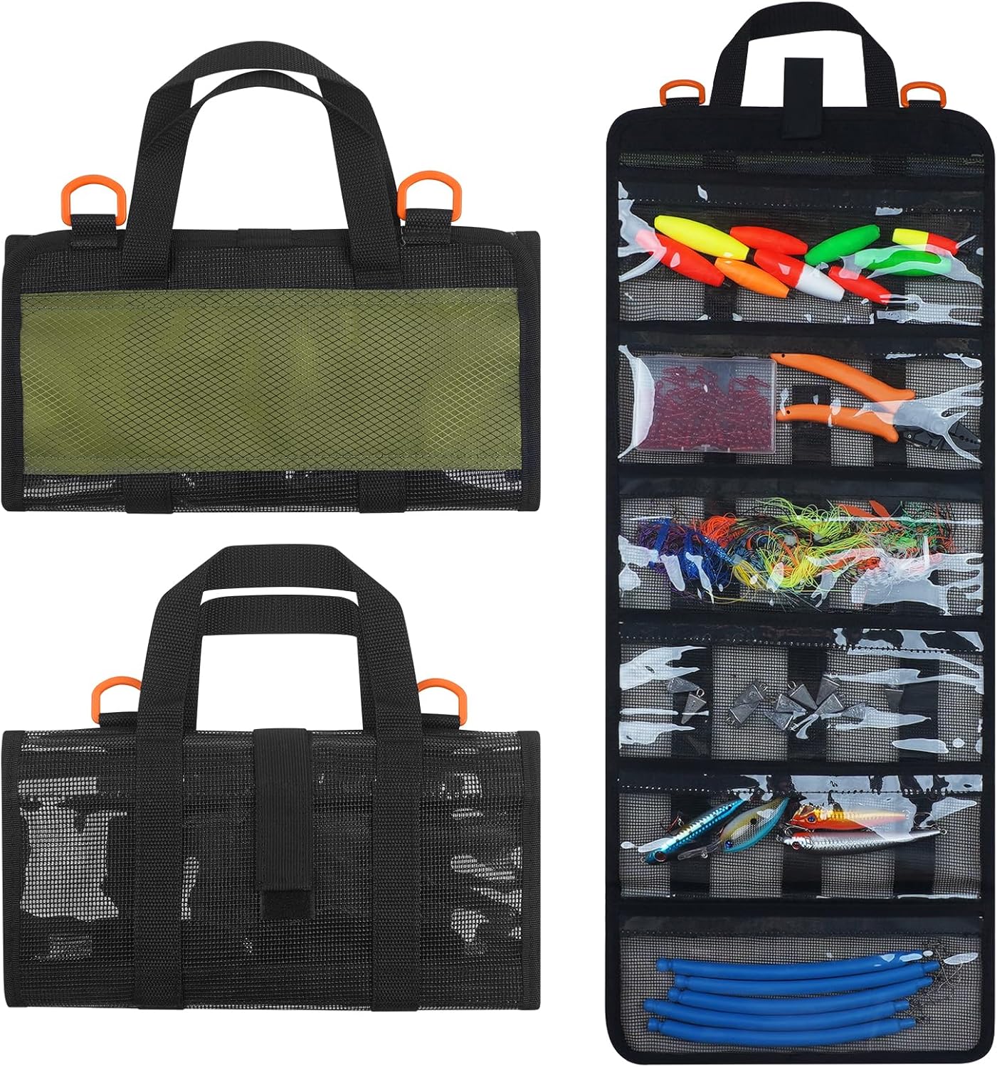 Fishing Lure Bag Lure Wraps Bait Organizer,6 Pockets Large Capacity PVC Portective Lure Covers Waterproof Roll Up Fishing Tackle Gear Storage Bag for Soft Plastics Trolling Fishing Lures Wraps(L)