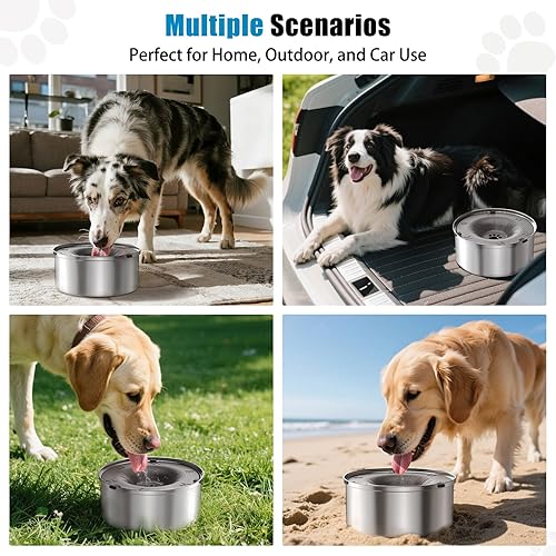 Miniatura 7 de SCHITEC Cuenco de agua para perros sin derrames, 3L0.8 galones, de acero inoxidable antisalpicaduras con disco flotante, dispensador de agua de