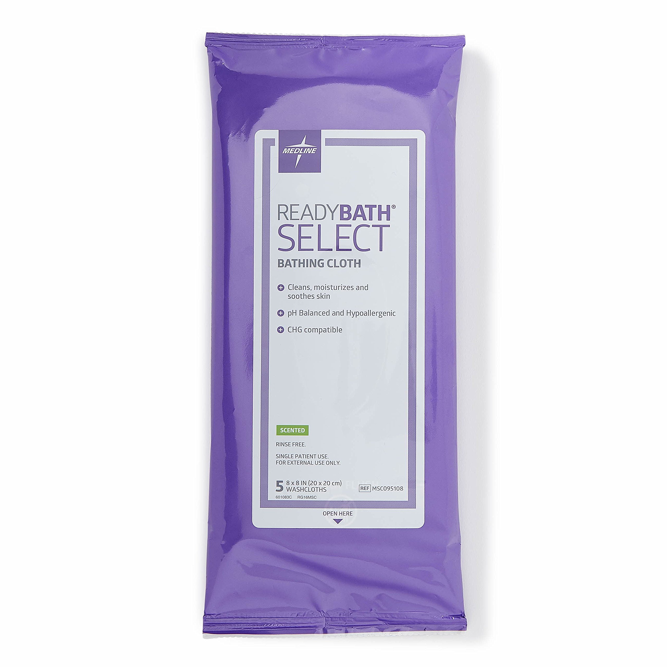 Medline - MSC095108 ReadyBath Select Body Cleansing Cloth Wipes, Scented, Medium Weight Wipes (5 Count Pack, 30 Packs)