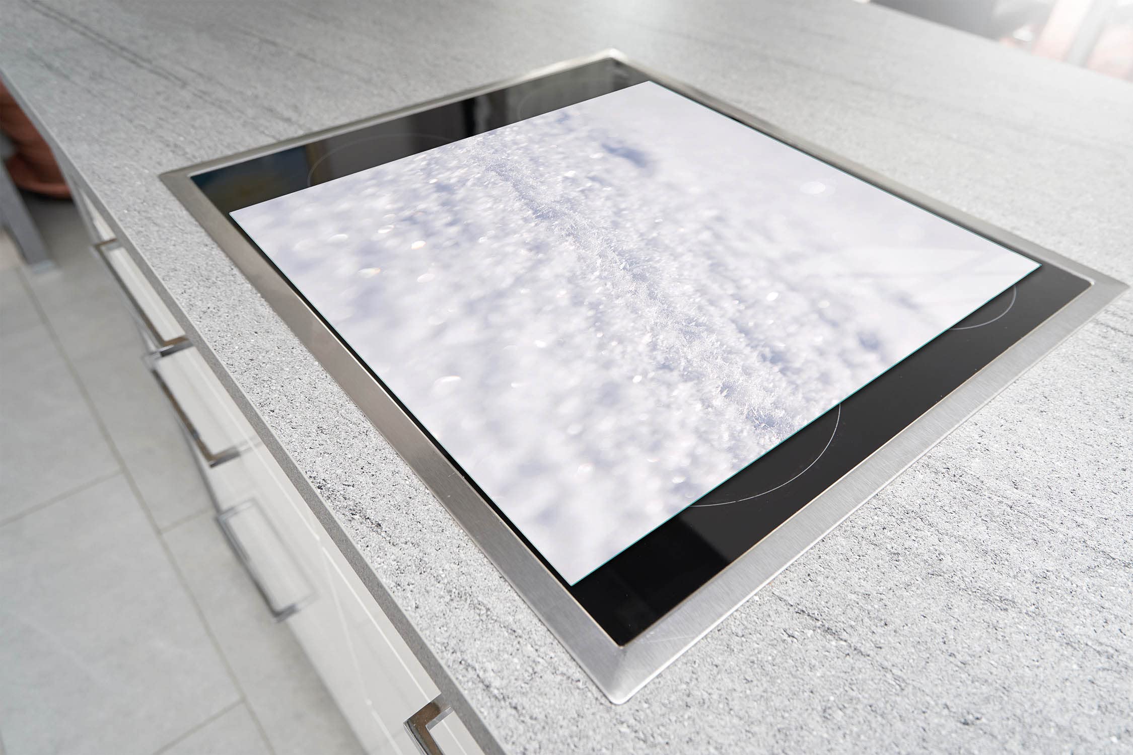 Planche à Découper Verre Trempé 52x40 Cm Beige Prunier – Protection Vitrocéramique & Découpe Hygiénique