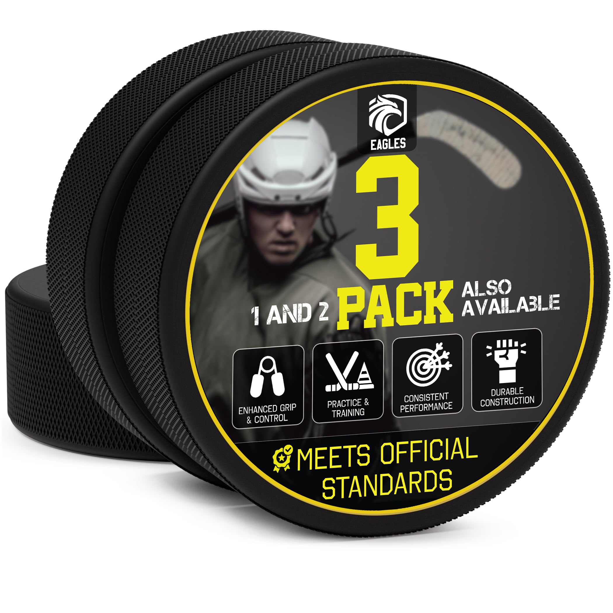 Ice Hockey Pucks 1, 2, 3, 6 or 50 Pack | High Grade Pucks Official Regulation Weight & Size for Practice & Classic Training - 6 oz Diameter 3"