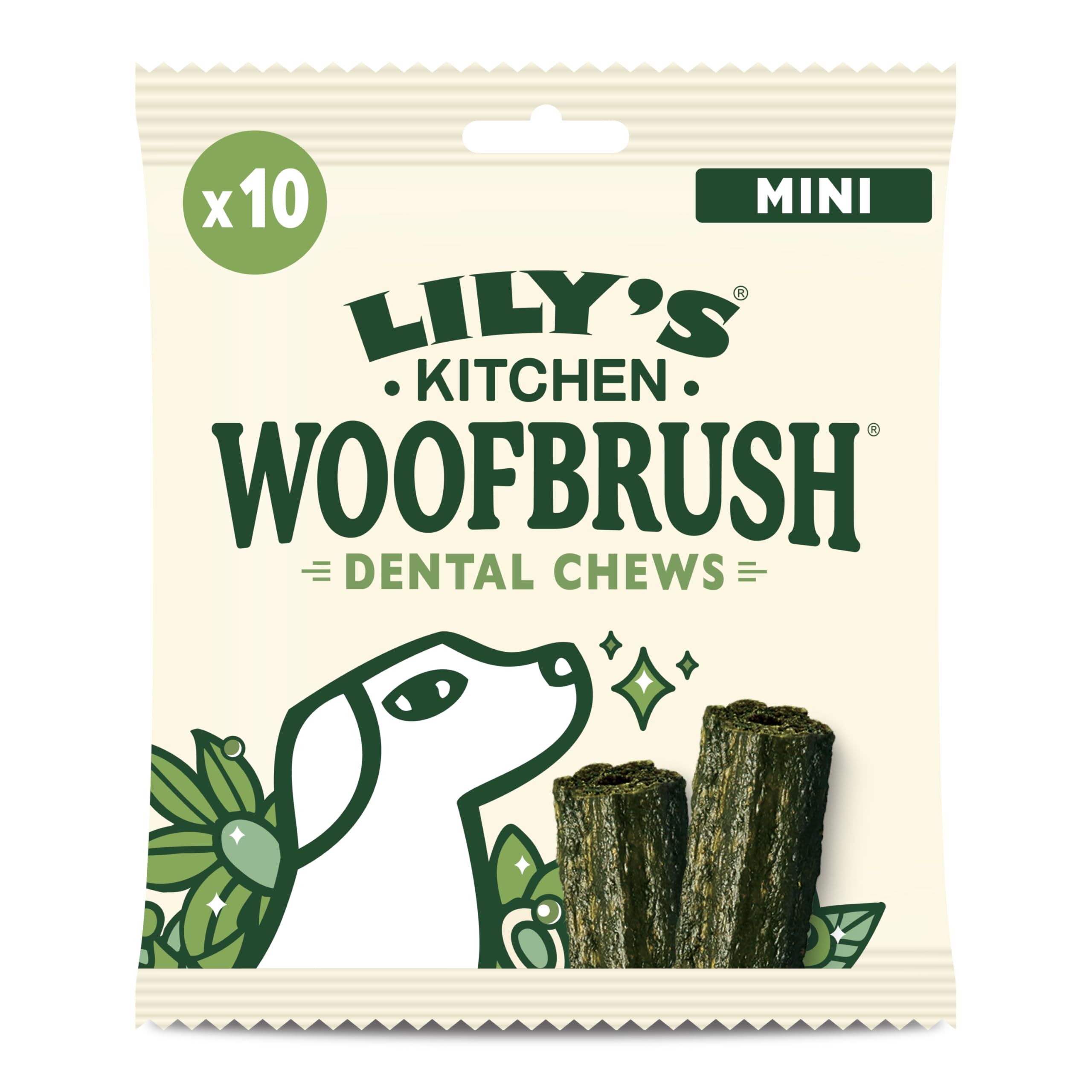Lily’s Kitchen Woofbrush Mini Dental Dog Chew, Adult Dog 8xPacks(130g), Grain-free Recipe, With Natural Ingredients, for Small Dogs