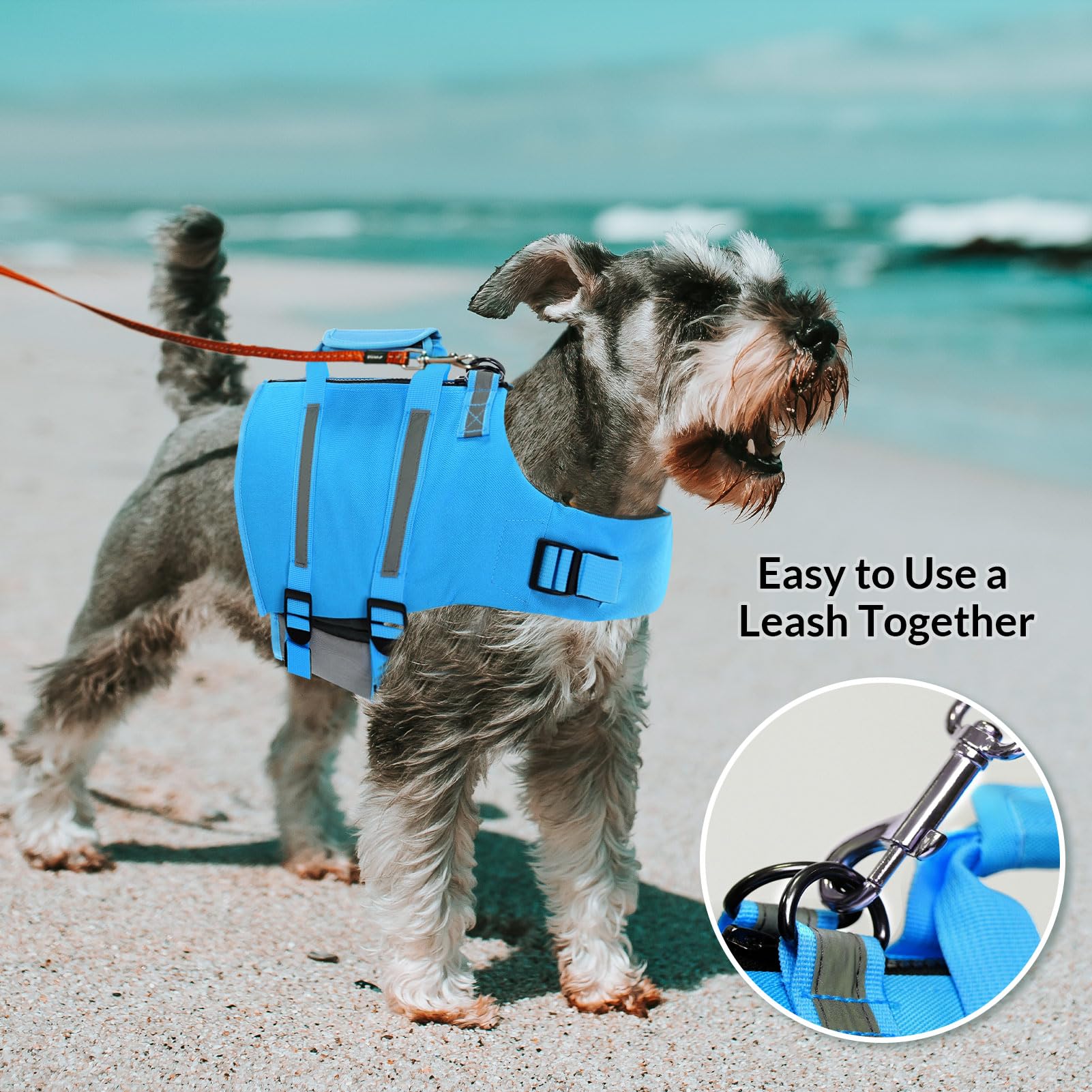 Schwimmweste für Hunde, Ripstop Hundeschwimmweste mit Rettungsgriff und Reflektierenden Streifen, für Kleine, Mittel und Große Hunde, Blau, L