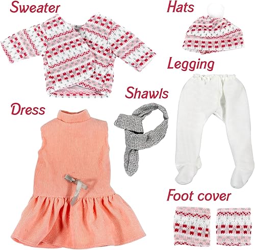 Miniatura 5 de Juego de 6 piezas de ropa de muñeca de bebé de 12, 13, 14, 15 y 16 pulgadas, disfraz de suéter de muñeca, conjuntos de ropa de muñeca, lindos