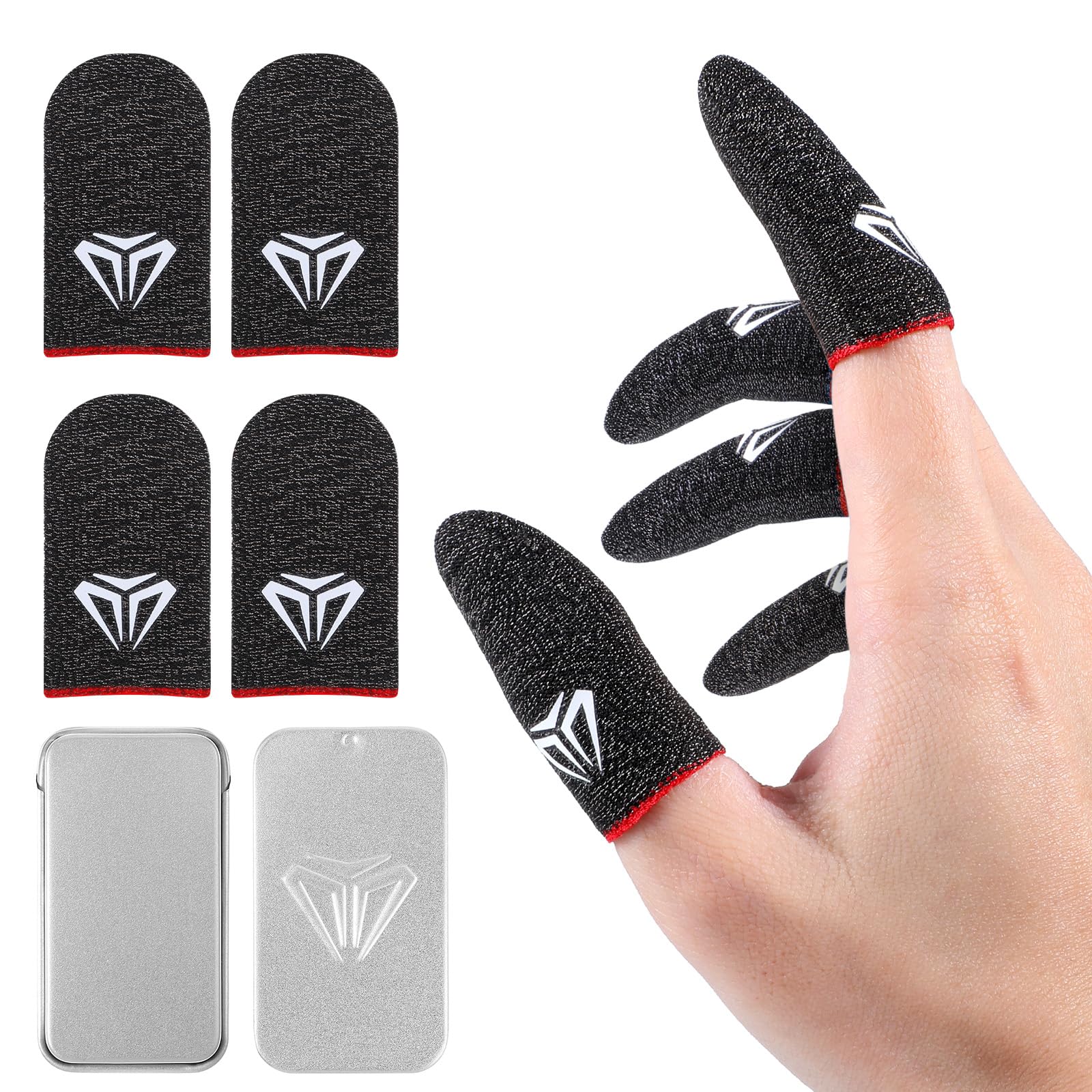 Sibba Lot de 4 manchons de doigt de jeu pour écran tactile - Manchons en fibres argentées - Pour jeu mobile - Manchons de pouce - Gants soyeux et anti-transpiration - Respirants - Protège-doigts