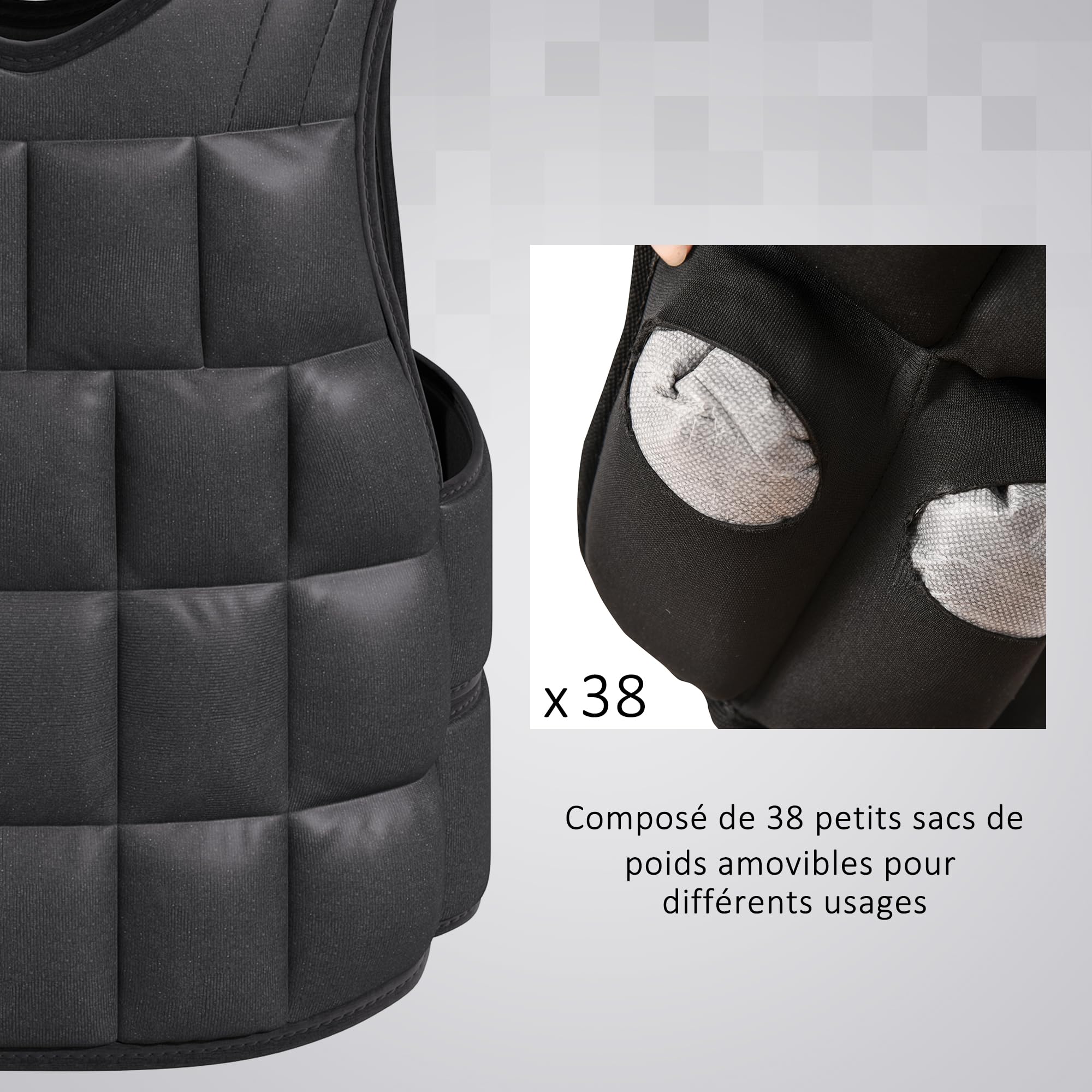 HOMCOM Gilet lesté réglable veste lestée 10/15/20 Kg max. poids amovibles entrainement musculation exercice boxe oxford