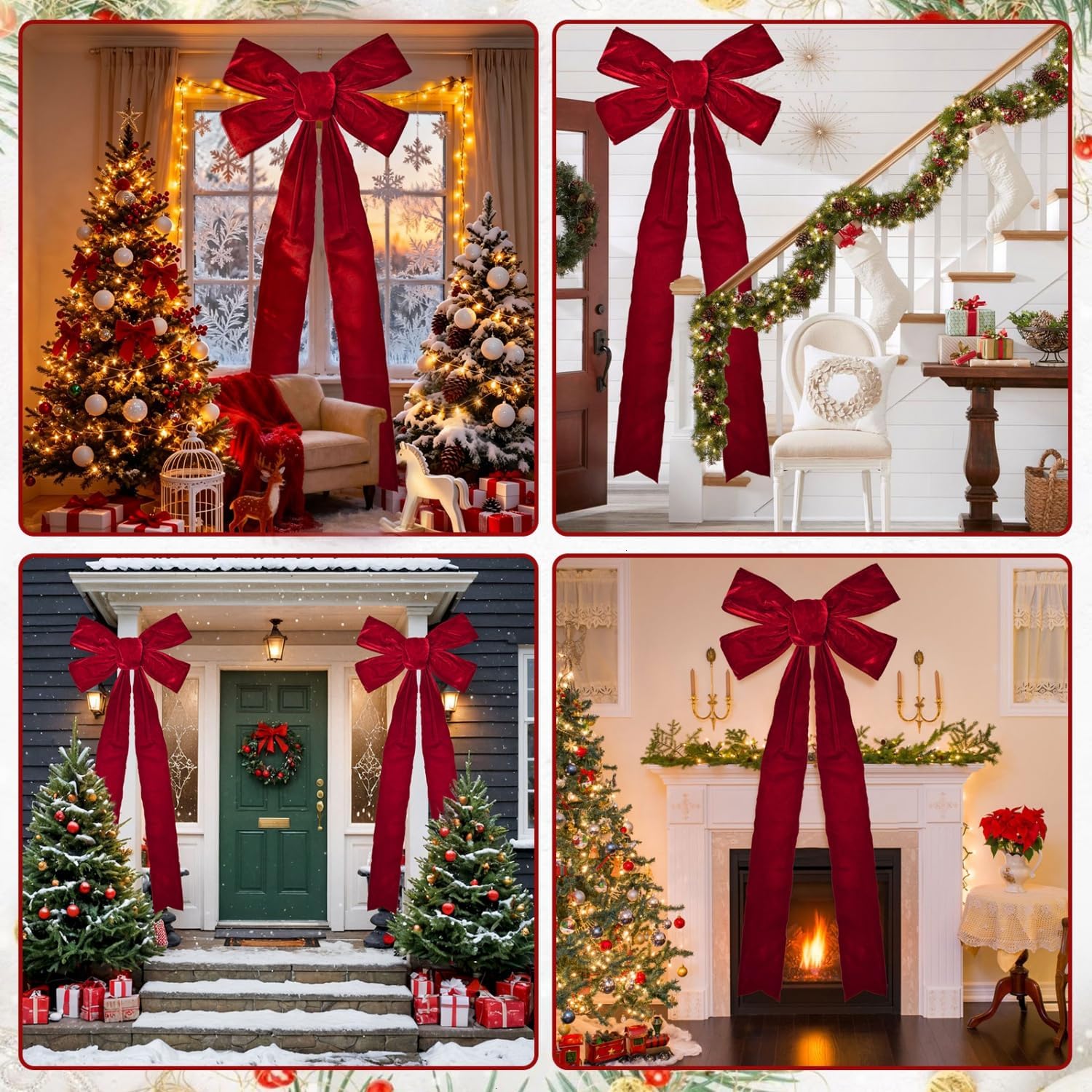 Burgundy Velvet Giant Christmas Bows Outdoor 28 x 70 Inch - 2 PCS