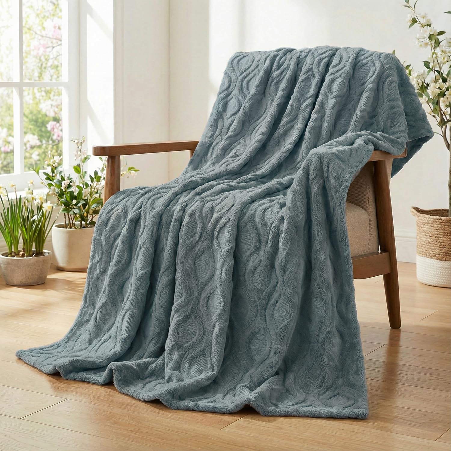 Horaldaily Solid Blanket Throw, Grey Accent Farmhouse Neutral Square Euro Soft Fuzzy Plush Faux Fur Cozy Blankets for Couch Sofa Bed Lounging, Ideal Gifts for Kids Adults Wife Self, 50x60