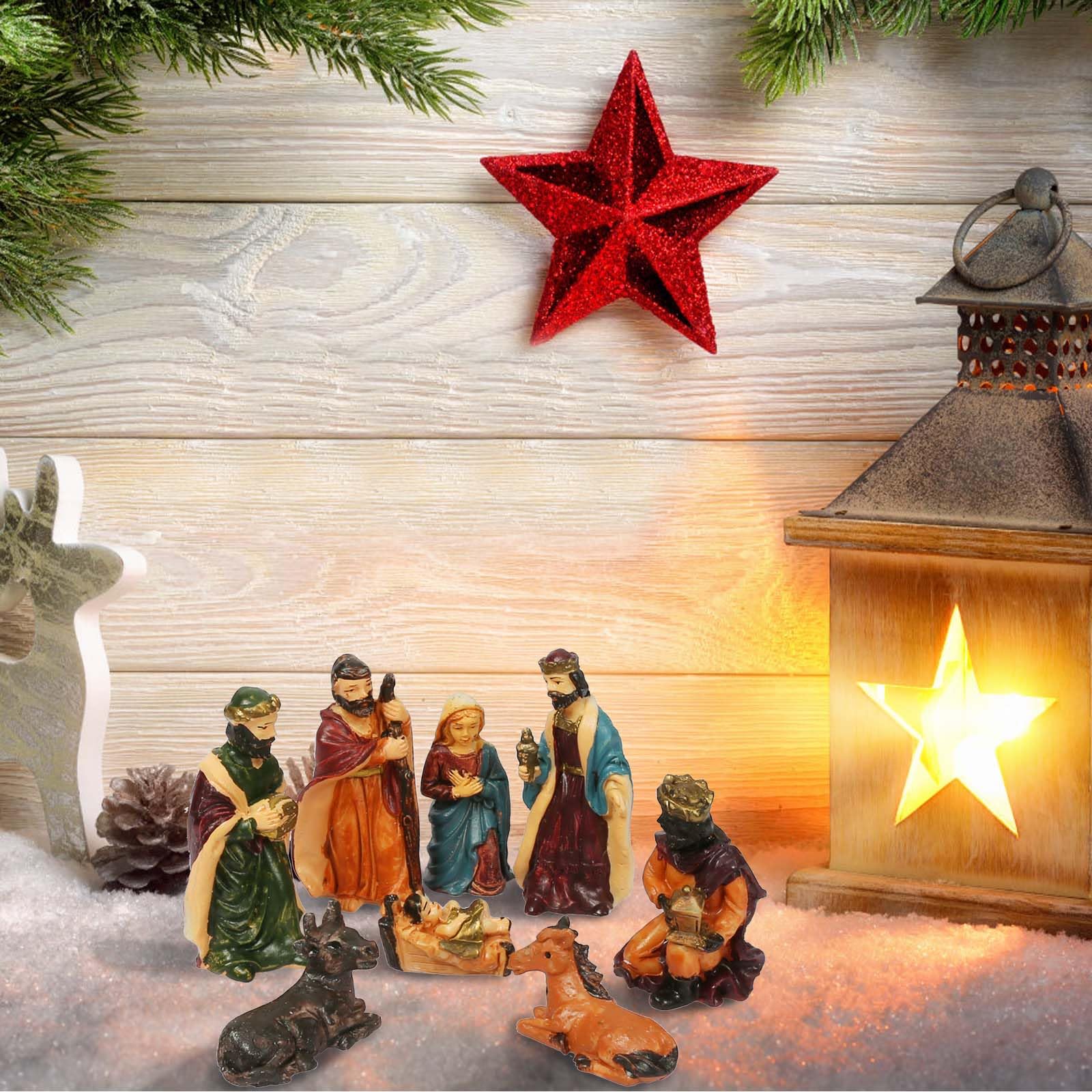 WEDNOKResin Christmas Nativity Set with 8 Figures,Christmas Nativity Crib Set Jesus Birth Scene Ornaments for Kids Children Home Office Church Indoor Table Top Decoration