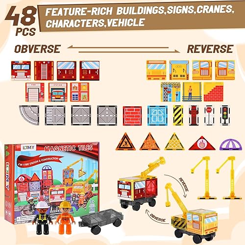 Vista 13 de Juego de 132 azulejos magnéticos con 2 autos de lujo, bloques de construcción magnéticos 3D, juguetes STEM magnéticos preescolares, juguetes