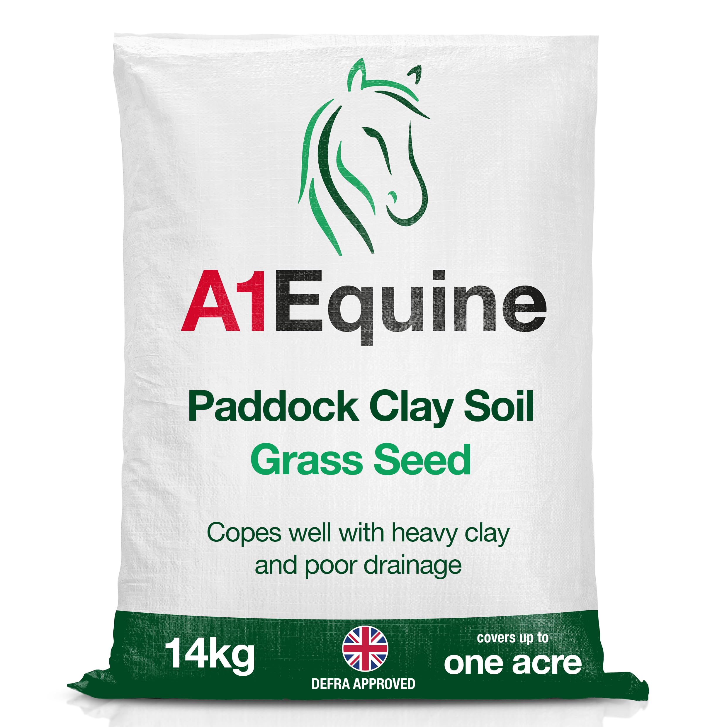 A1 Lawn, Equine Paddock Clay Soils Grass Seed (Without Rye) – Copes with Heavy Clay & Poor Drainage, Low Sugar & Laminitis-Friendly Grazing, DEFRA Certified, 14kg