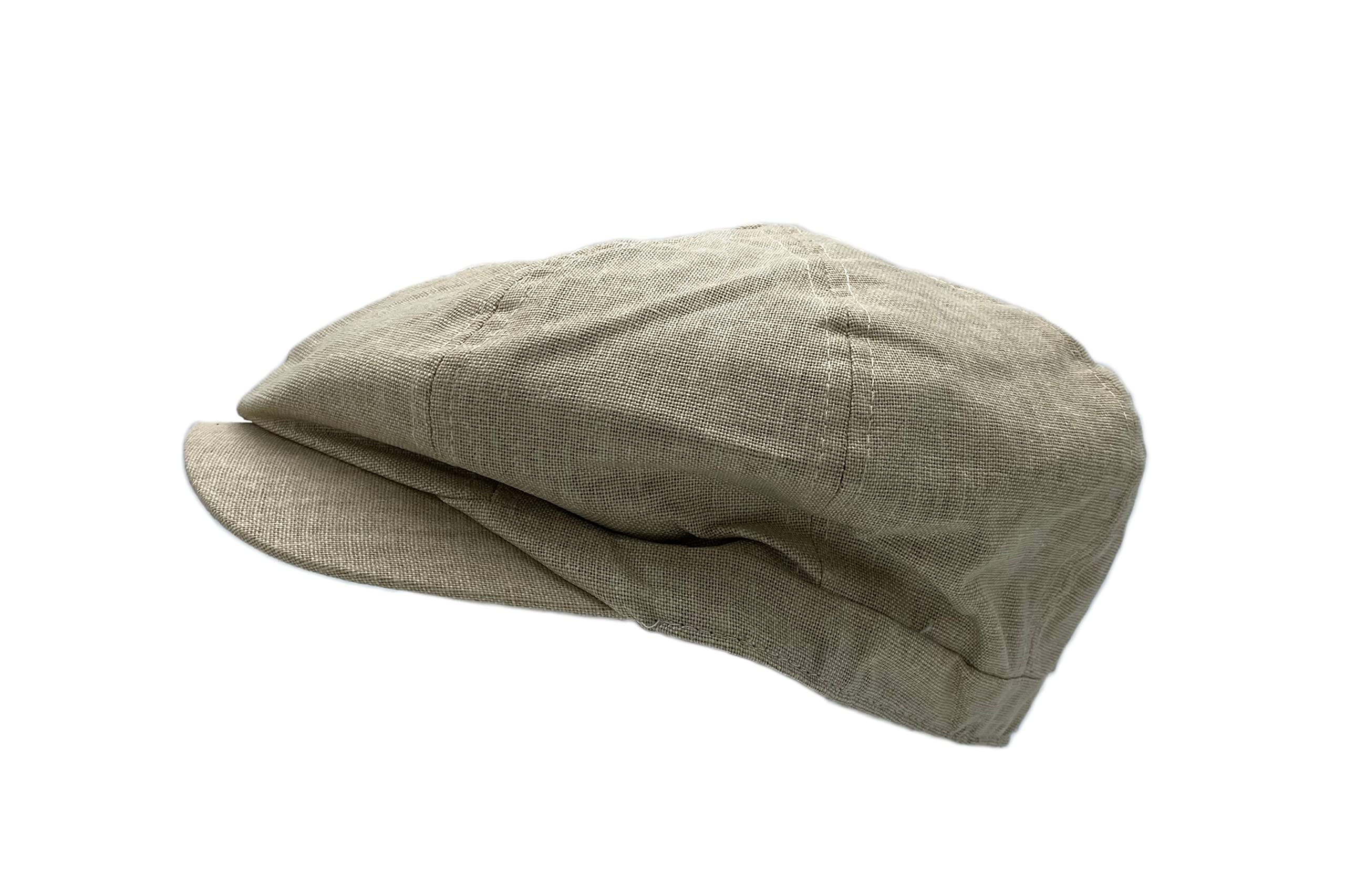 DAIDEM Men's Linen 8 Panel Applejack Gatsby Newsboy Ivy Hat (Cream)
