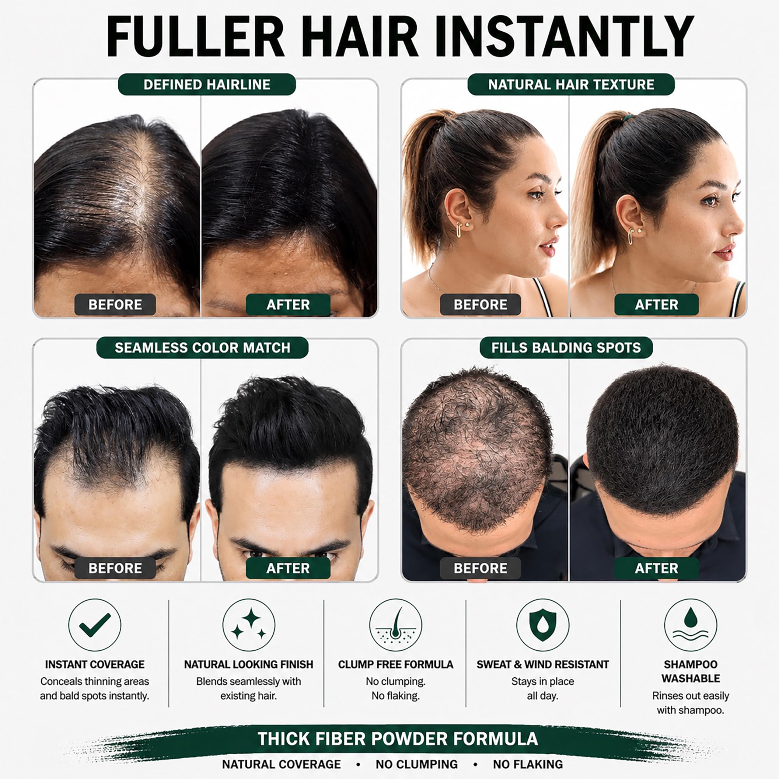 THICK FIBER Streuhaar zur Haar und kahle Stellen (dunkelbraun) – 25 g (1er Pack)-Flasche – kaschiert Haarausfall in Sekunden – Haarpuder für Frauen und Männer
