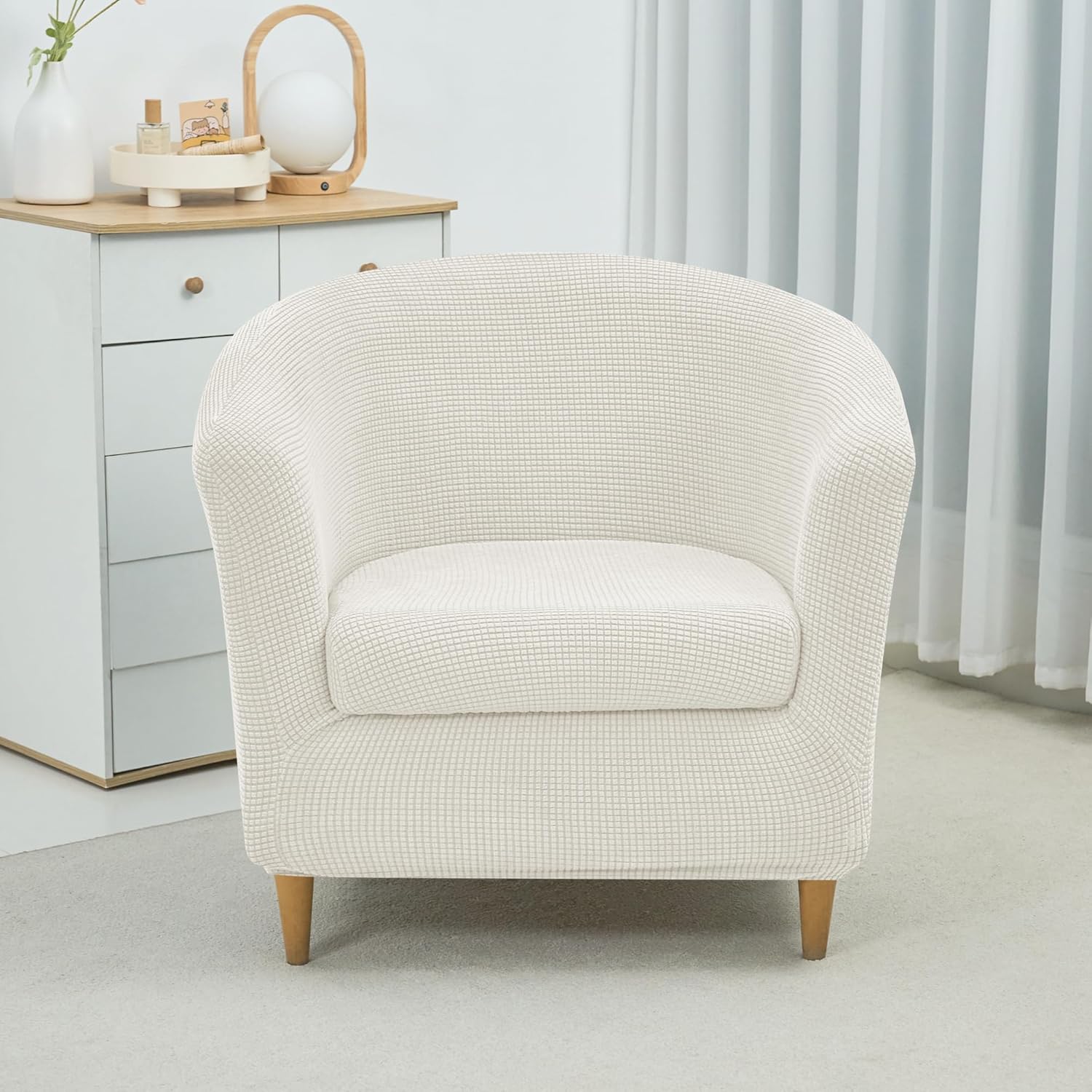 NILUOH Club Chair Slipcover 2-Piece Stretch Barrel Chair Covers Jacquard Tub Chair Slipcovers Soft Armchair Sofa Covers for Living Room