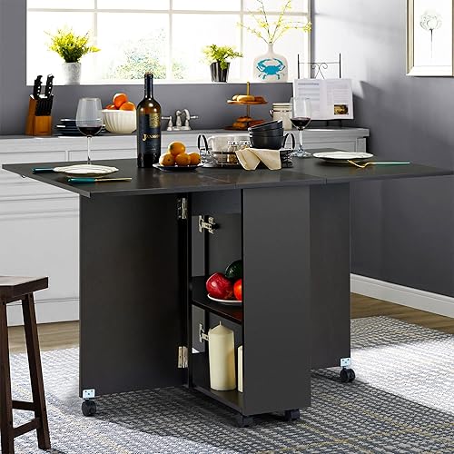 JOMEED Mesa de comedor plegable con 6 ruedas cajón y estante de almacenamiento de 2 capas mesa de hojas caídas para una pequeña mesa de comedor que disponible en Yaxa Colombia