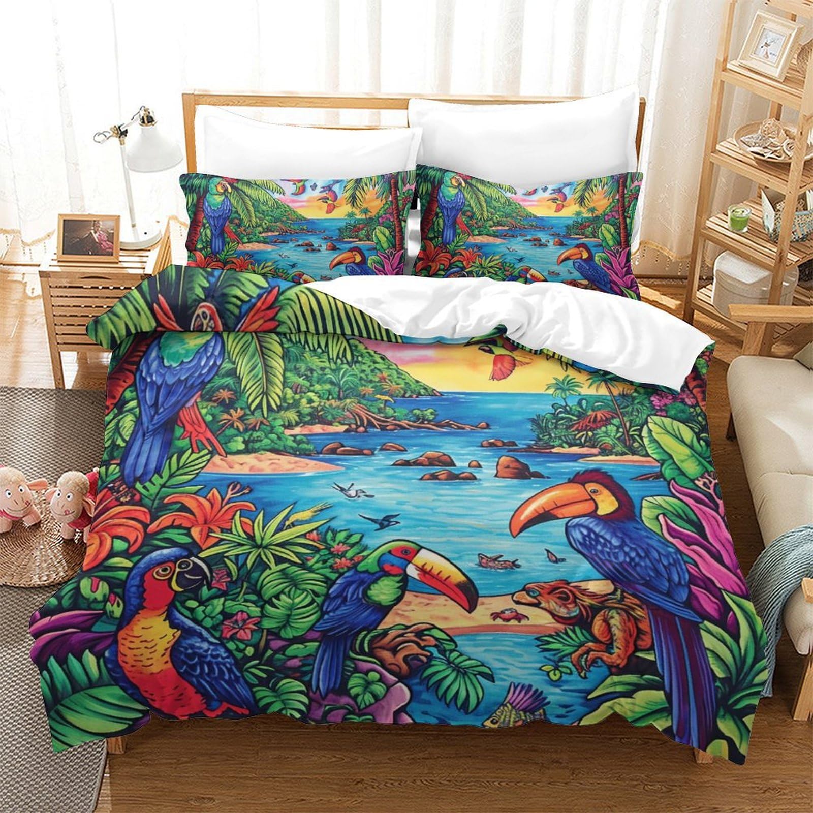 Housse de couette oiseaux 220x240 cm pour transformer la chambre des ados en cocon nature