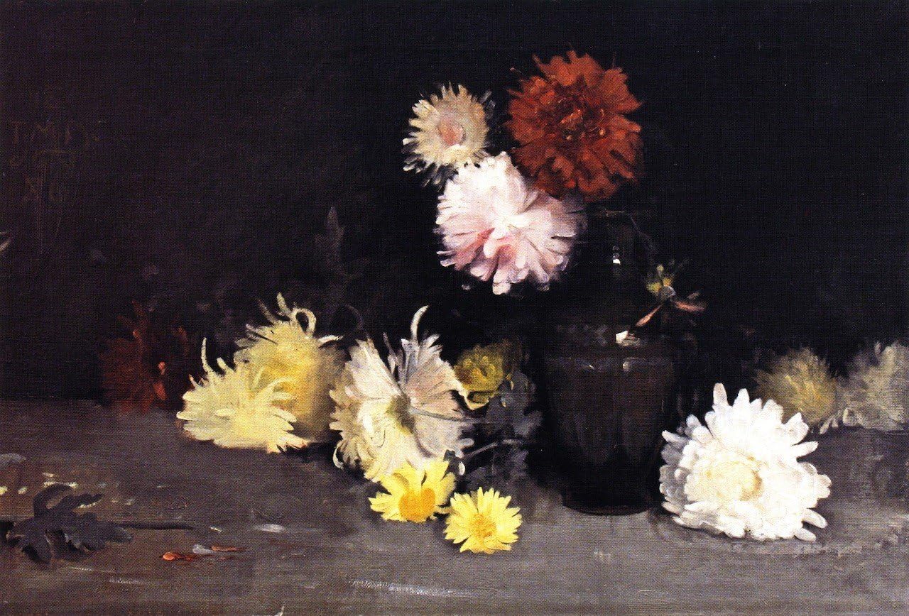 Odsan Gallery Chrysanthemums - By Thomas Millie Dow - Canvas Prints 32" by 22" Unframed