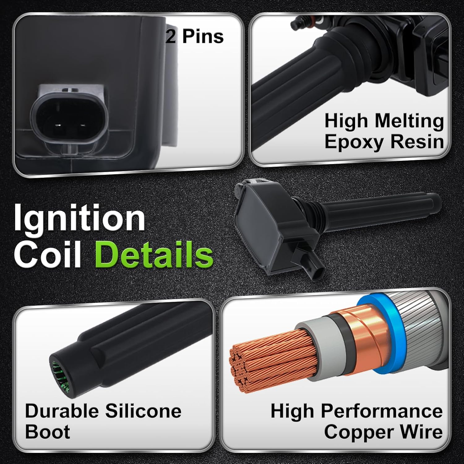 UF648 Ignition Coil 97390 Iridium-Platinum Spark Plug for Dodge Caravan Avenger Charger Durango Journey for Jeep Cherokee for Ram ProMaster 1500 2500 3500 for Chrysler 200 300 Town&Country