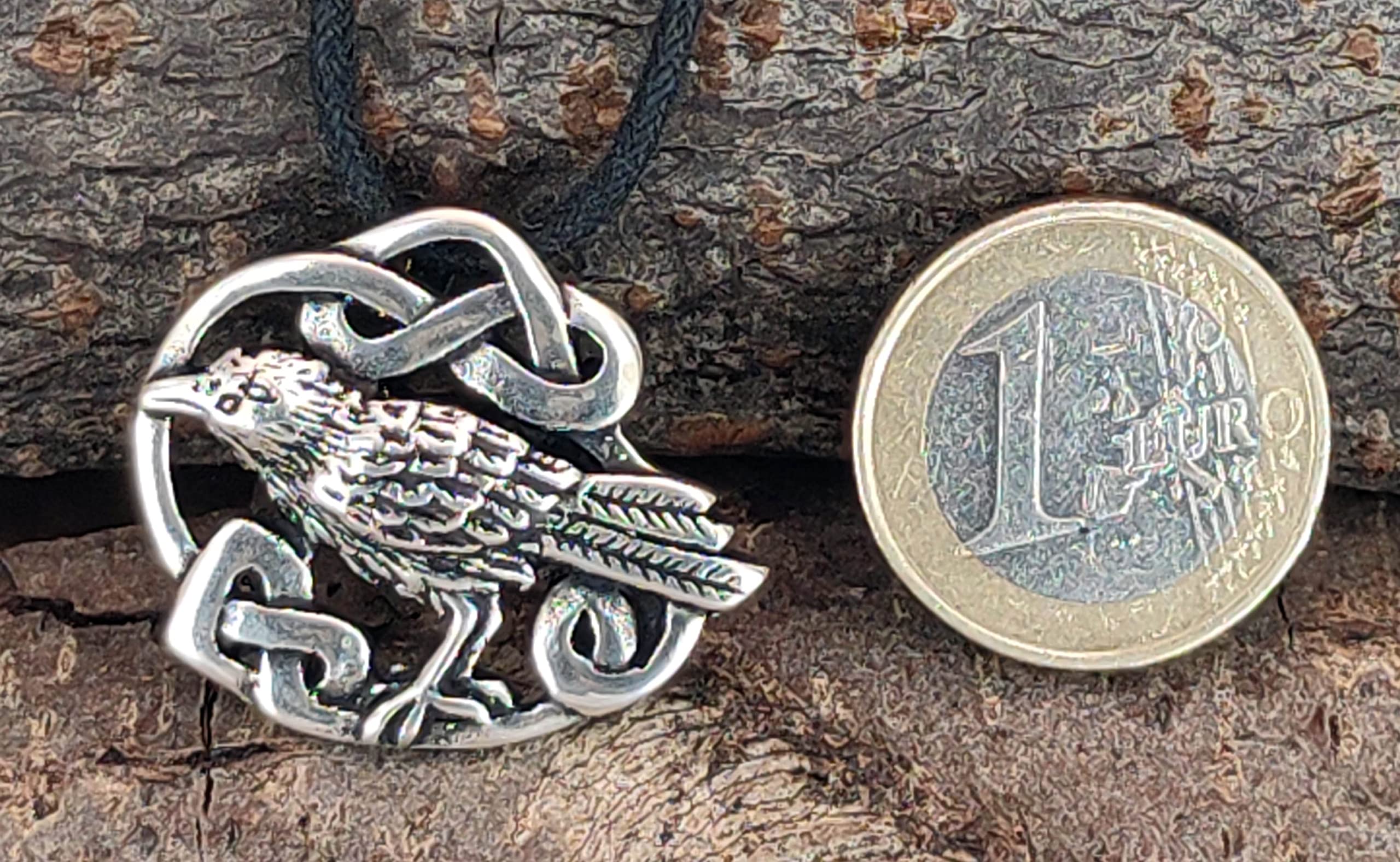 Raben Anhänger aus 925 Sterling Silber mit Baumwollband Si.274