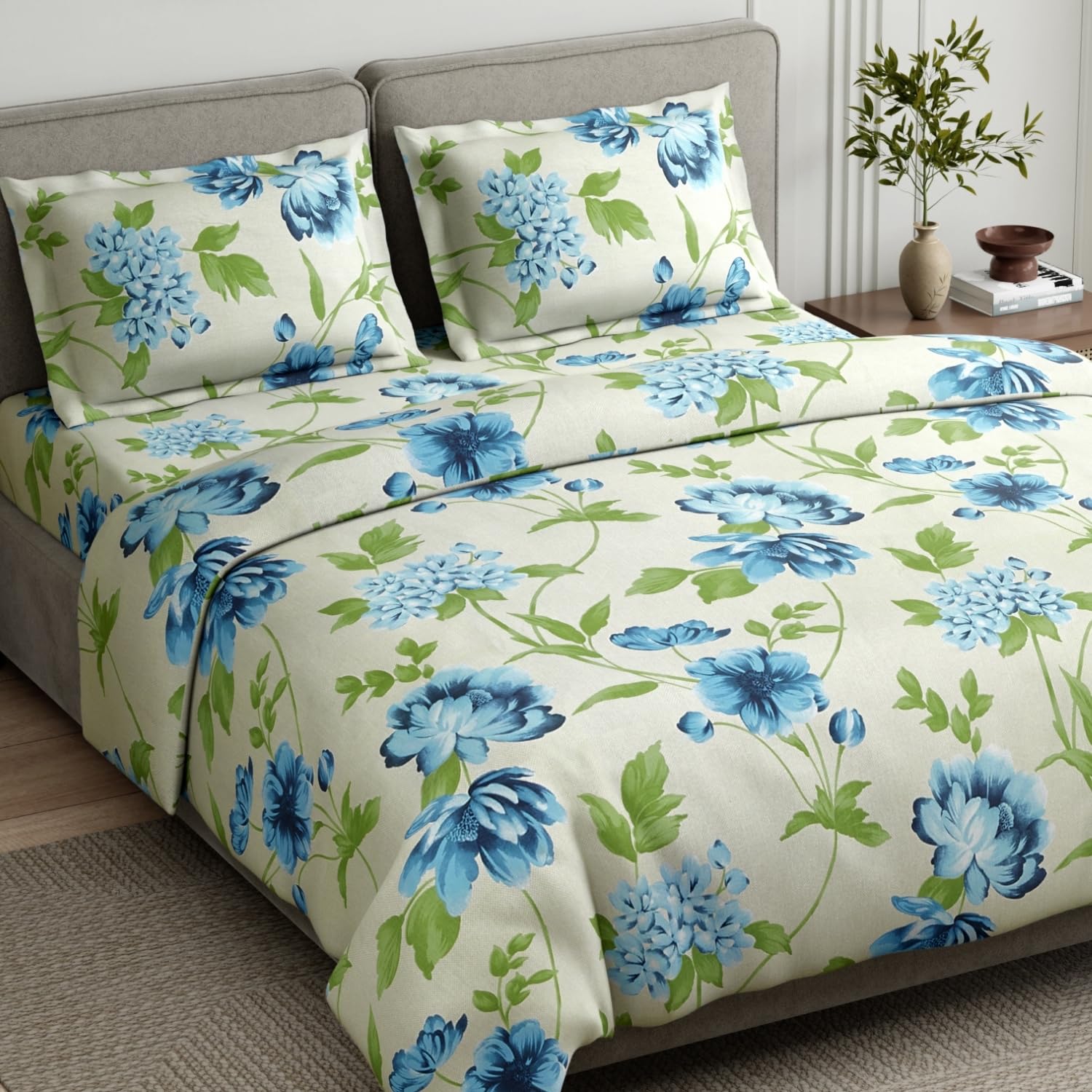 haus & kinder Bedsheet Queen Size Bed Cotton | 144 TC Bed Sheet Double Bed with 2 Pillow Covers (100 x 90 Inches) | Soft Breathable Fabric - Modern Matrix