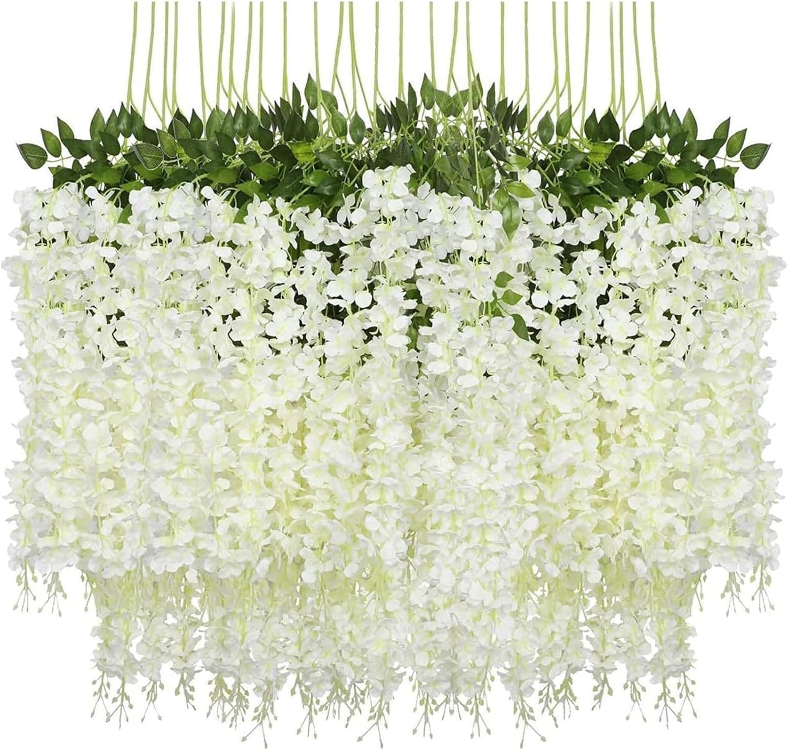 Kunstblumen künstliche Glyzinien Blumen, Girlande Pflanze gefälschte hängende Blumen Rebe Künstliche Wisteria Girlande für Hochzeit, Geländer, Zuhause, Büro, Party, 110CM (60PCS/Weiß)