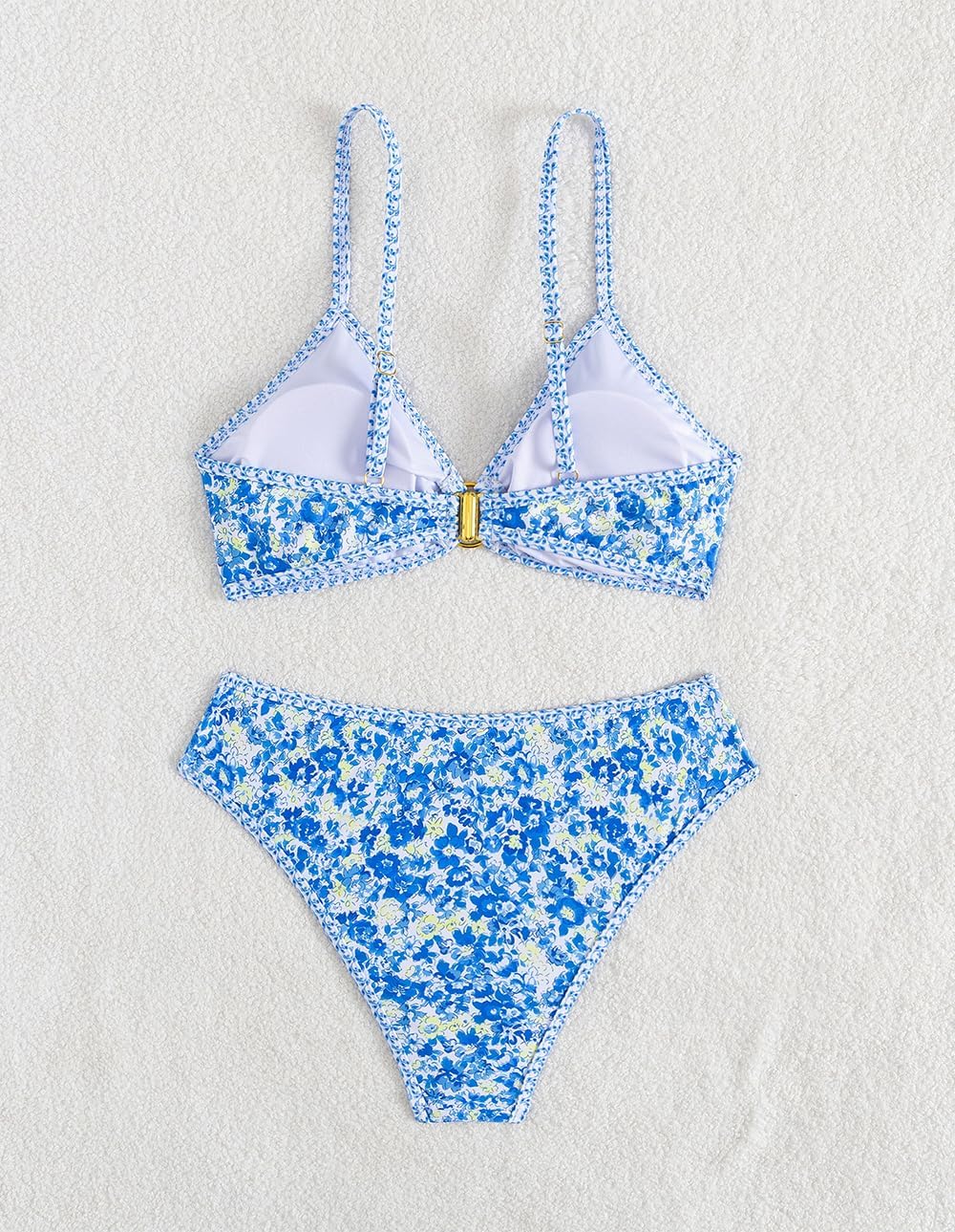 Tainehs Women's Two Piece Bikini Sets O Ring Front Top Ditsy Floral Triangle Swimsuits Cheeky Bathing Suit - Image 5