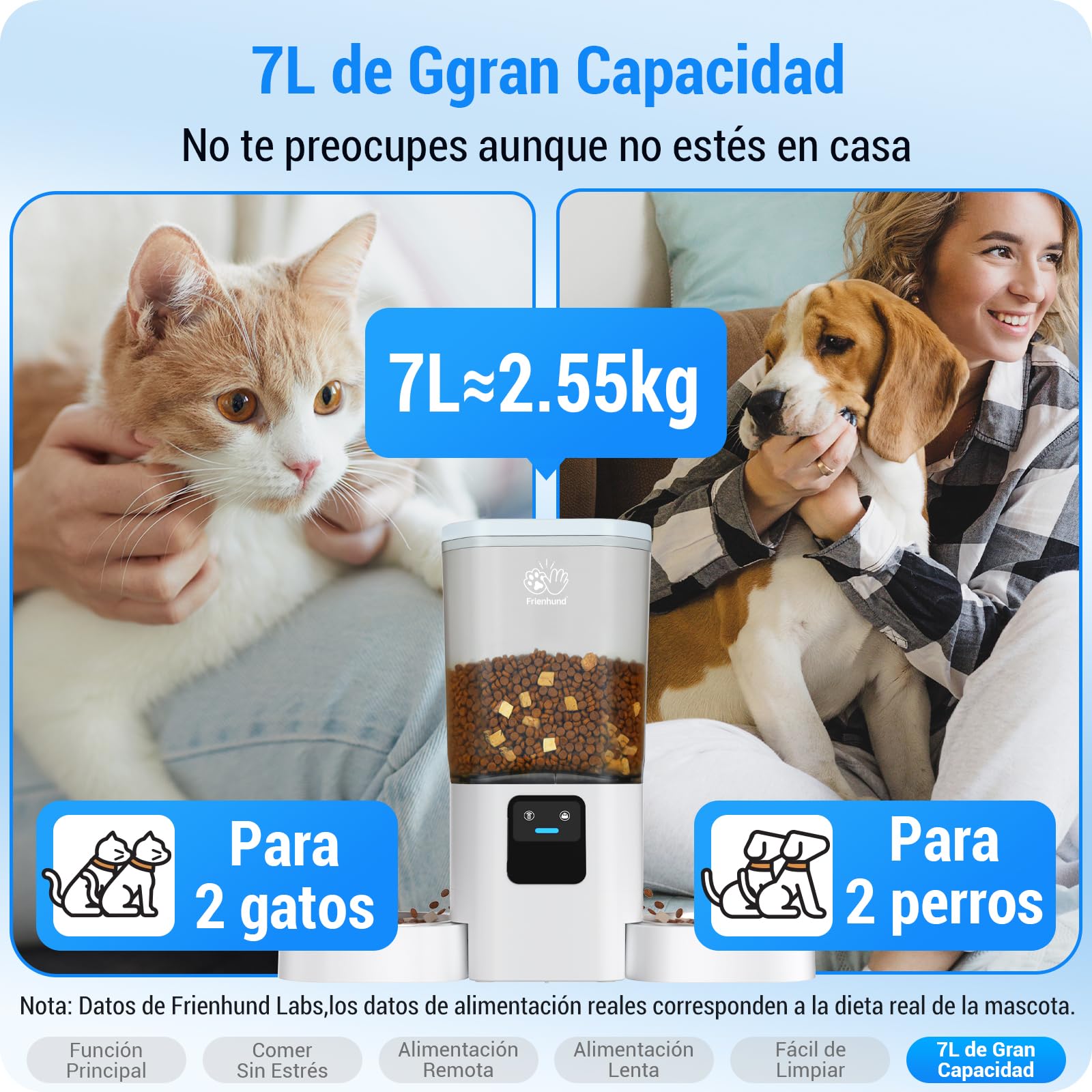 Doble Comedero Gato Automatico Wifi: 7L Dispensador Comida Gatos con Alimentación Lenta y Control por Aplicación, Comedero Perro Automatico con Alexa para Varias Mascotas, Desmontable para su limpieza