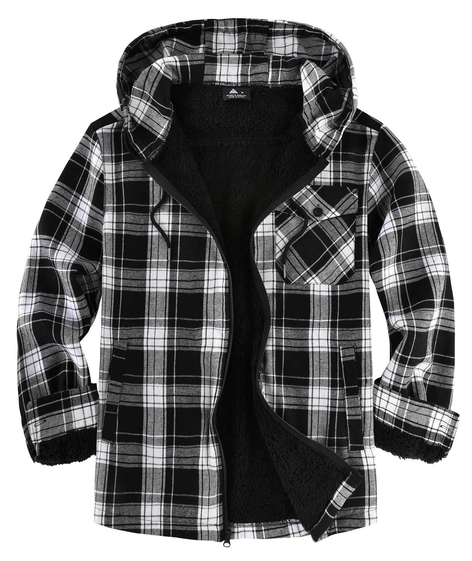 JACKETOWN Holzfällerjacke Herren Gefüttert Hemdjacke Herren mit Kapuze Kariertes Jacke Männer Reißverschluss Flanelljacke Sherpa Jacke Trekking Winterjacke Thermohemd Outdoor