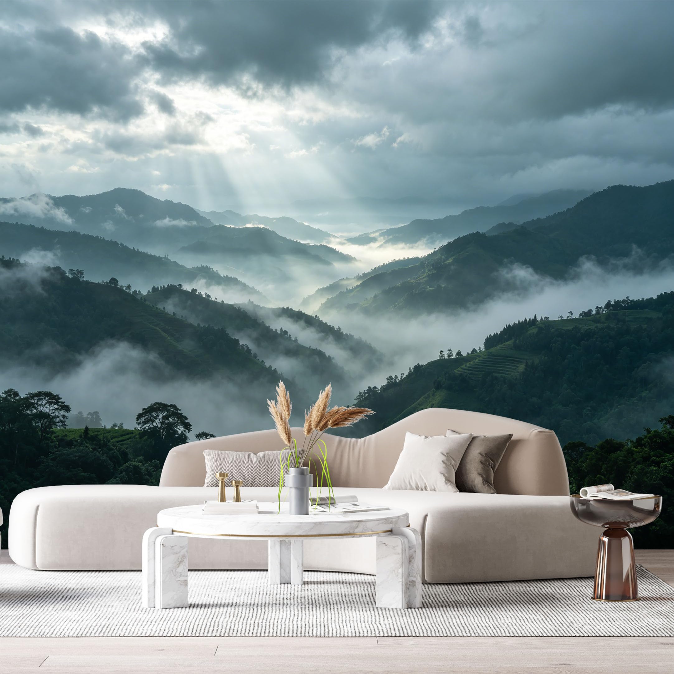 Custom Size Wall Murals Misty Mountain Landscape 3D Contemporary Sunlight Peaks SelfAdhesive Wall Fabric Removable Large Wallpaper for Photo Living Room