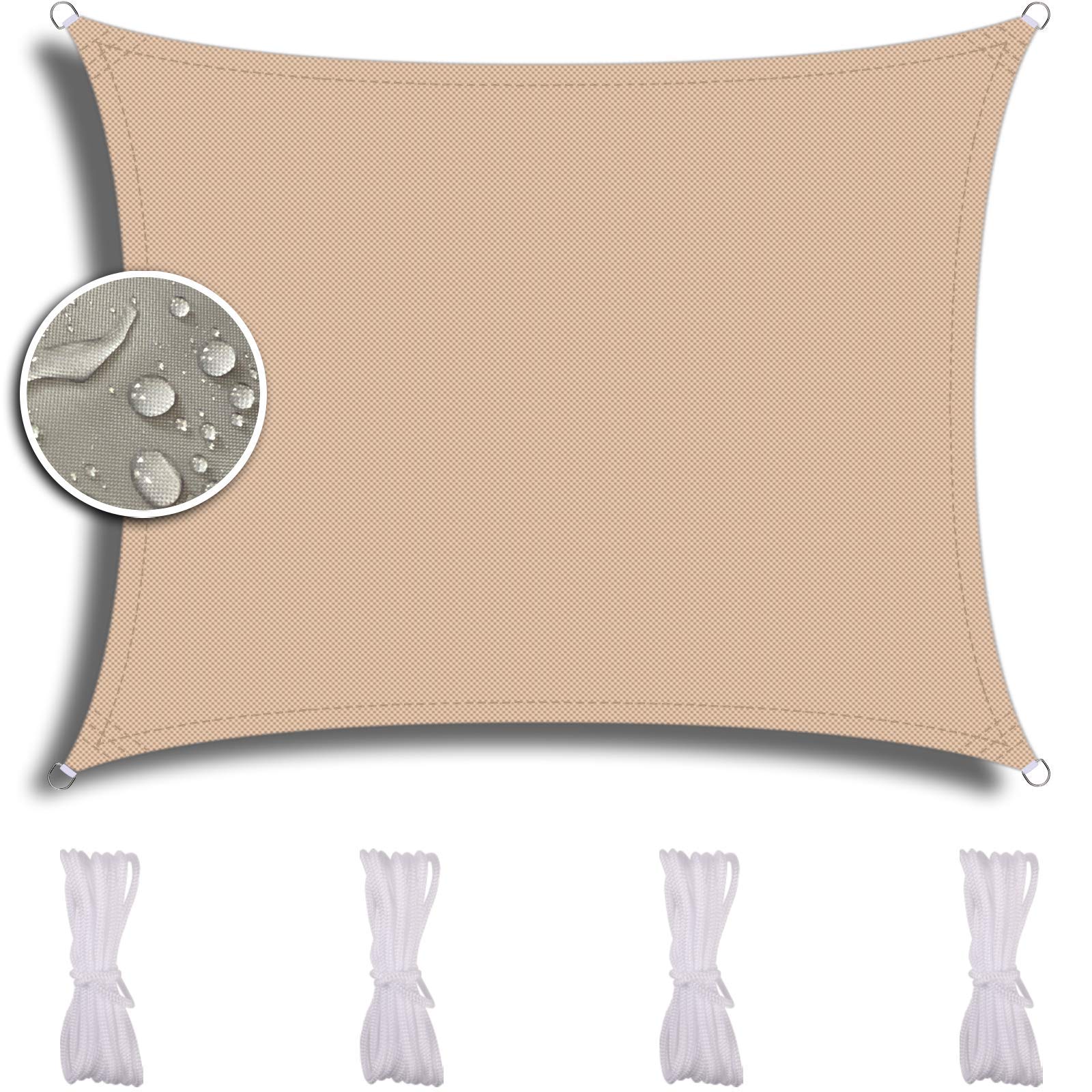 Voile D'Ombrage Rectangulaire avec 3X6m, pour Jardin Terrasse Camping, ImperméAble Et RéSistante, Dpe Respirant Anti UV Auvent Tissu ImperméAble à l'eau, Couleur crème